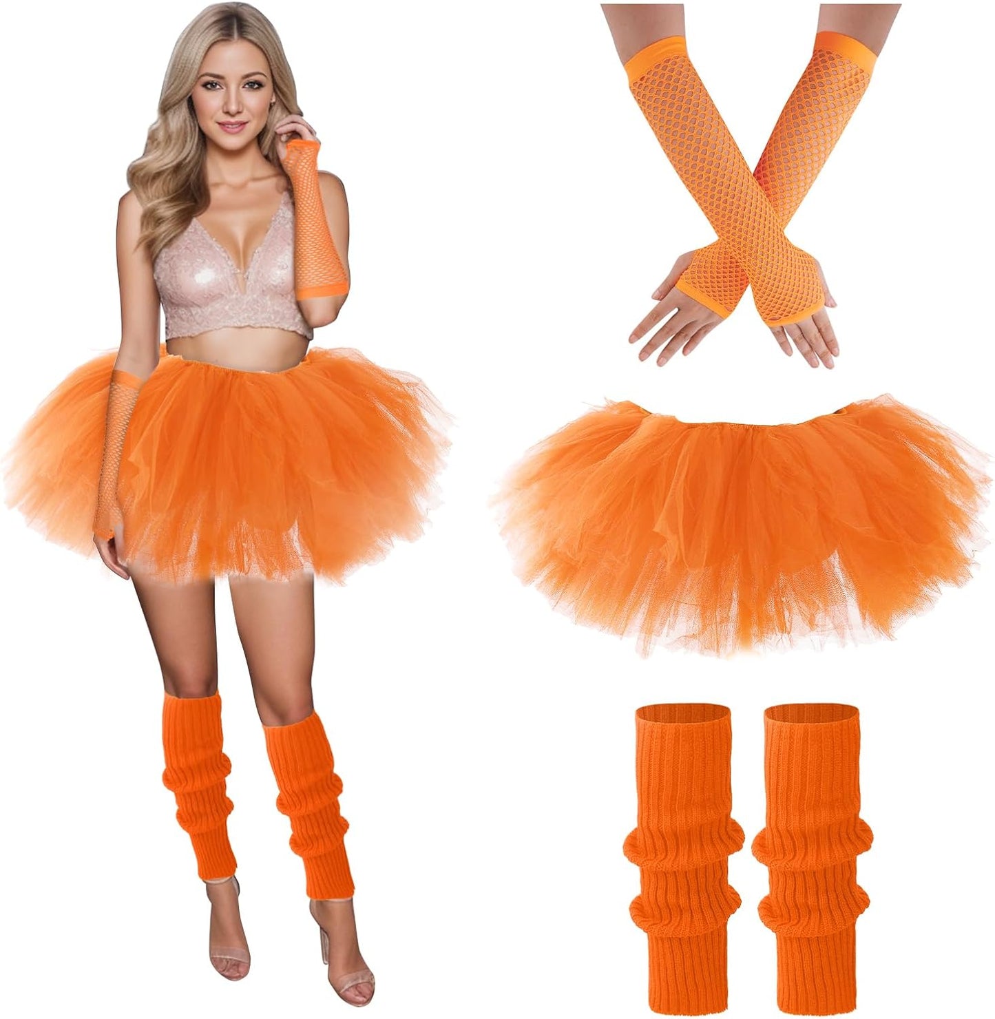 Tutu for Women Adults 6 Layered and Leg Warmers and Fingerless Gloves Festival Accessories for Ballet Dance Running