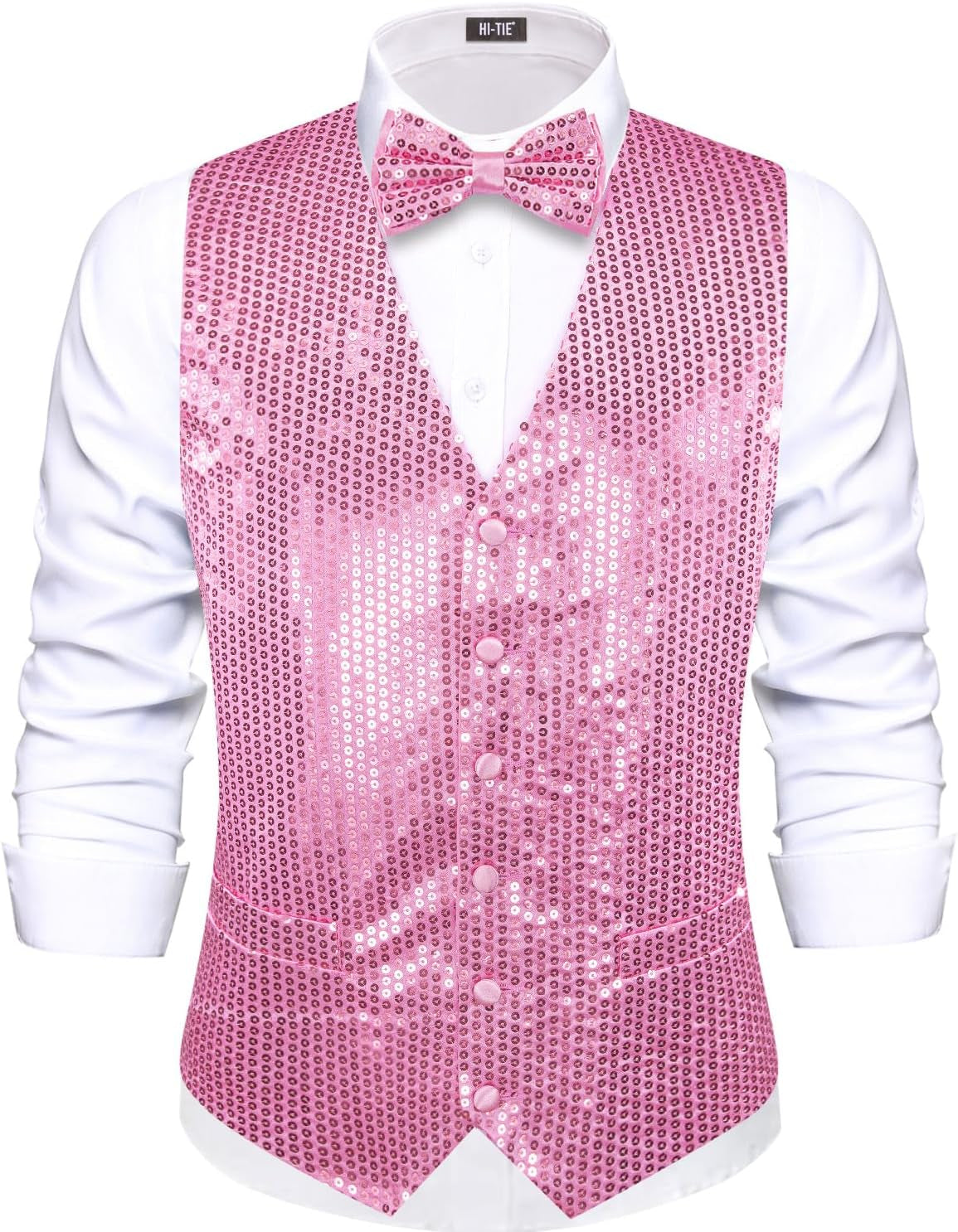 Men'S Sequin Vest Bowtie Prom Suit Vest for Men Tuxedo Dinner V Neck Slim Fit Waistcoats