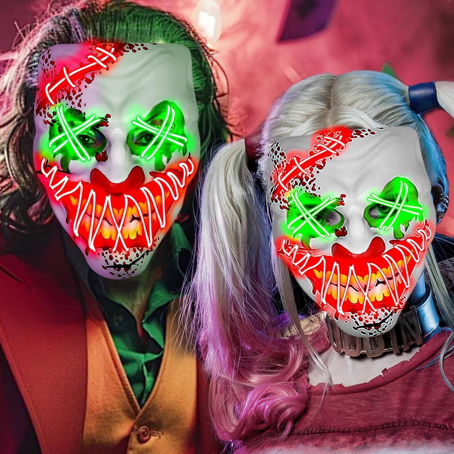 Halloween LED Clown Mask for Aldult & Kids,El Wire Scary Purge Mask for Cosplay Costume,Light up for Festival Party