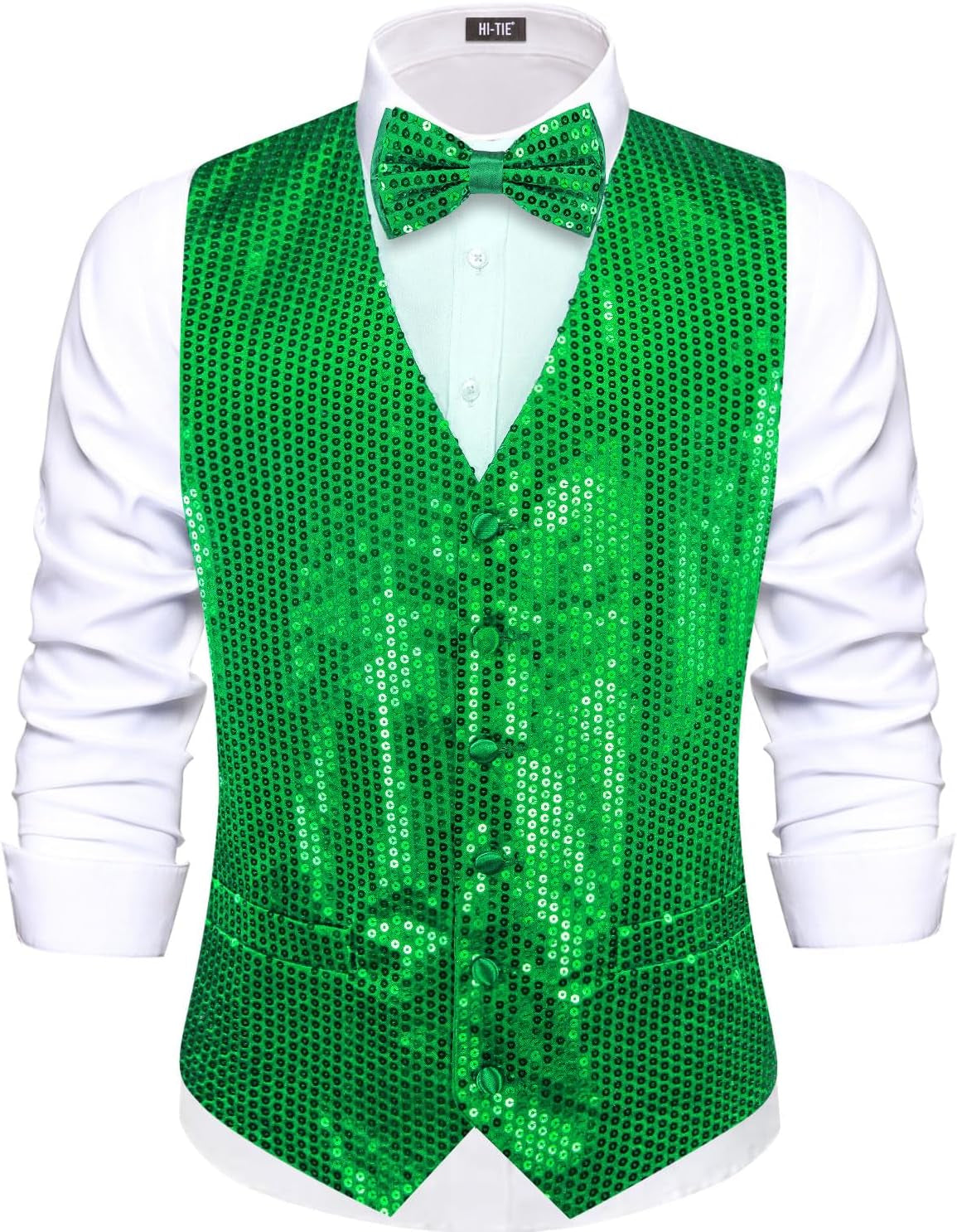Men'S Sequin Vest Bowtie Prom Suit Vest for Men Tuxedo Dinner V Neck Slim Fit Waistcoats