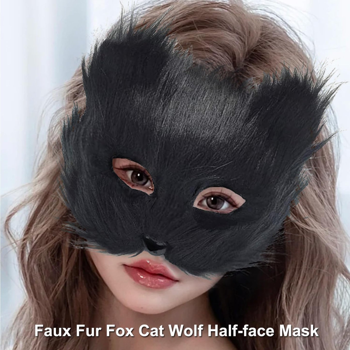 Halloween Scary Mask Masquerade Mask Faux Fur Fox Cat Bear Animal Furry Plush Mask Fluffy for Halloween Costume Party
