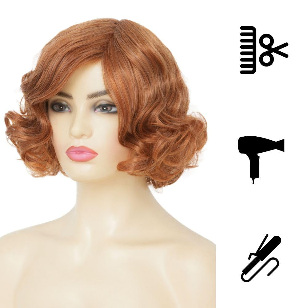 Short Blonde Curly Wigs for Women Honey Blonde Side Part Synthetic Wig Cosply Daily Halloween Wigs