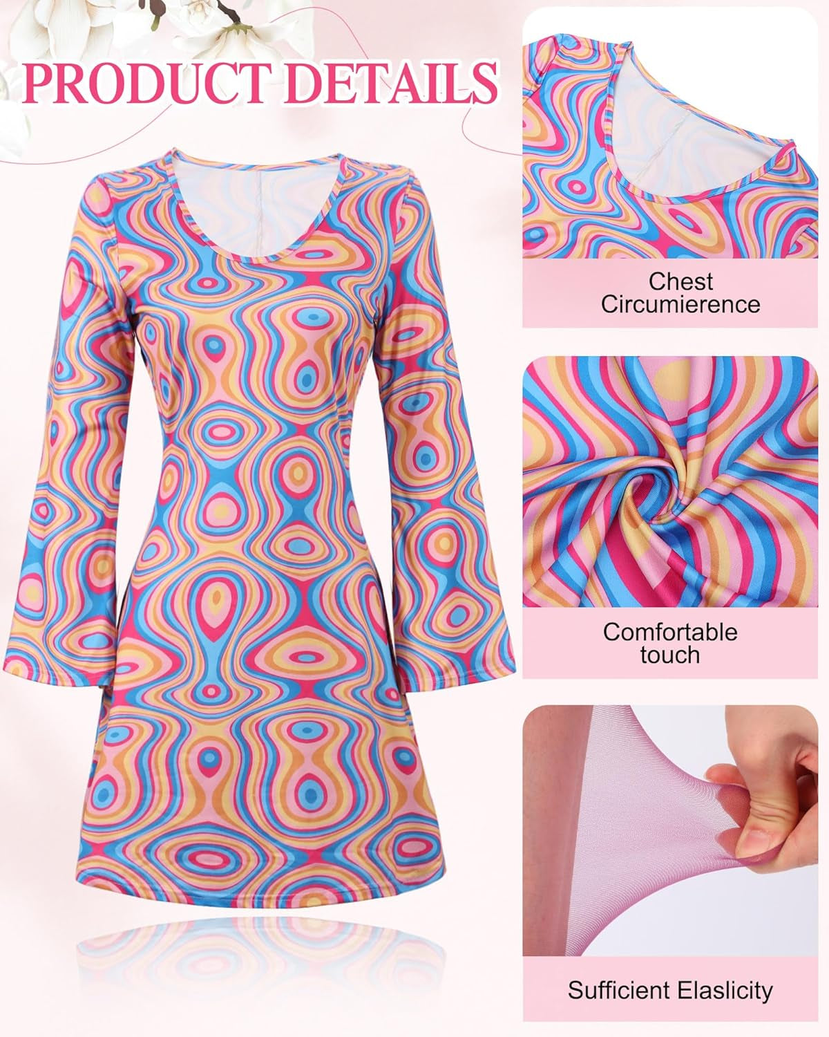 5 Pcs 70S 80S Hippie Costumes Accessories for Women 70'S Disco Outfit for Halloween Party Cosplay