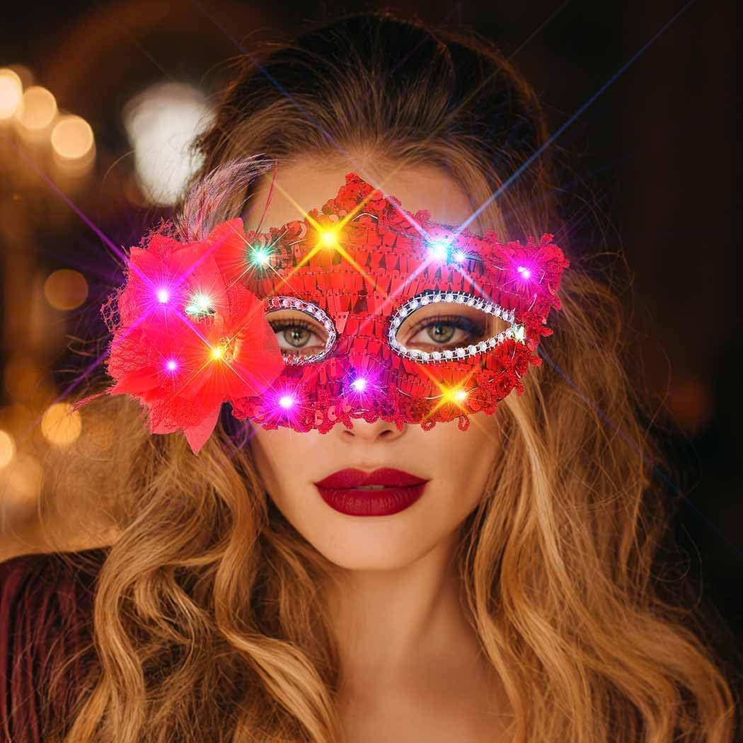 Light up Masquerade Mask Halloween Black Venetian Masks Prom Costume Eye Mask for Women