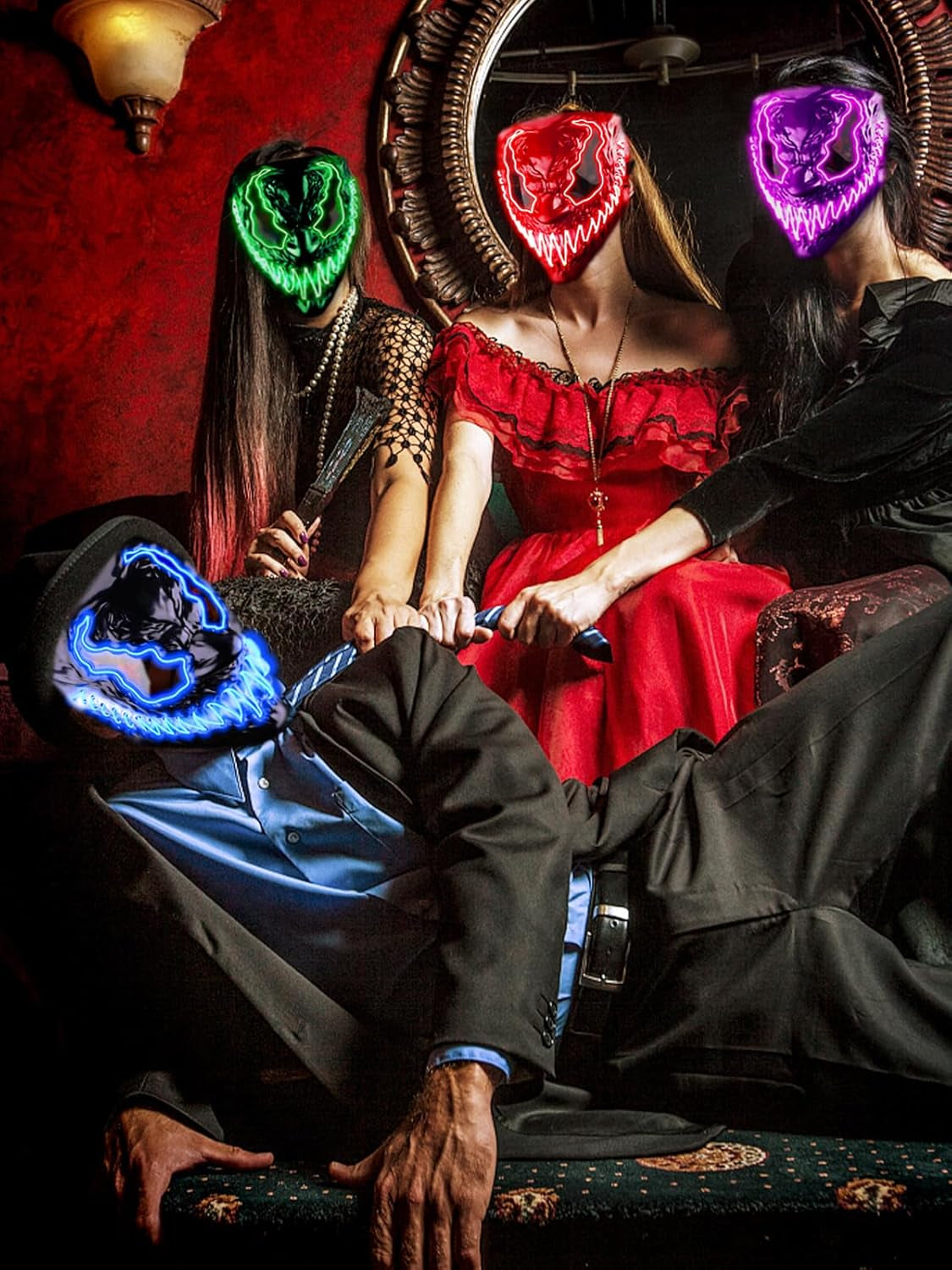 Halloween LED Light up Mask, Glowing Scary Halloween Costume Mask for Festival Cosplay Party