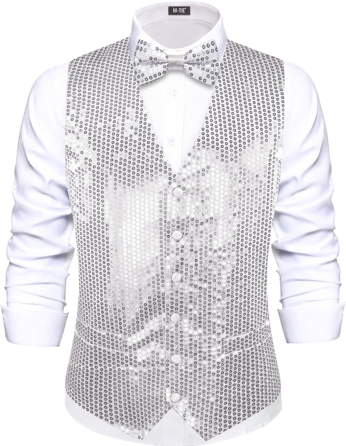 Men'S Sequin Vest Bowtie Prom Suit Vest for Men Tuxedo Dinner V Neck Slim Fit Waistcoats