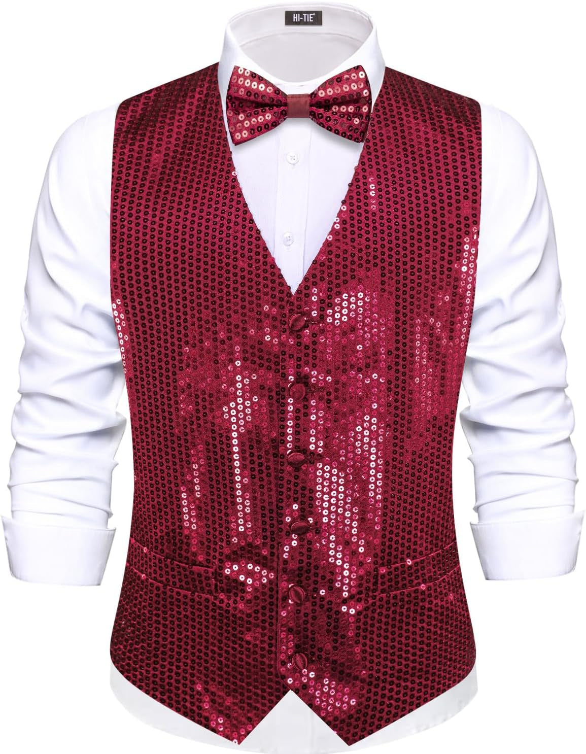 Men'S Sequin Vest Bowtie Prom Suit Vest for Men Tuxedo Dinner V Neck Slim Fit Waistcoats