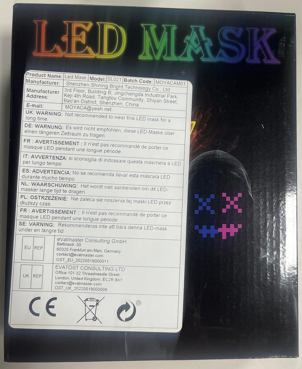 Led Mask with Gesture Sensing,Light up Mask for Kids/Men/Women LED Halloween Mask for Costume Cosplay Party