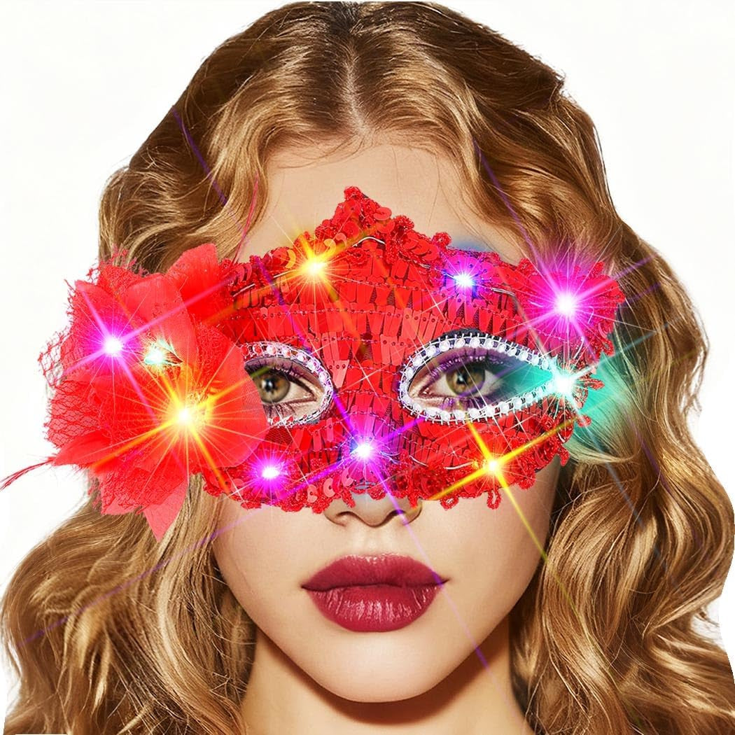 Light up Masquerade Mask Halloween Black Venetian Masks Prom Costume Eye Mask for Women