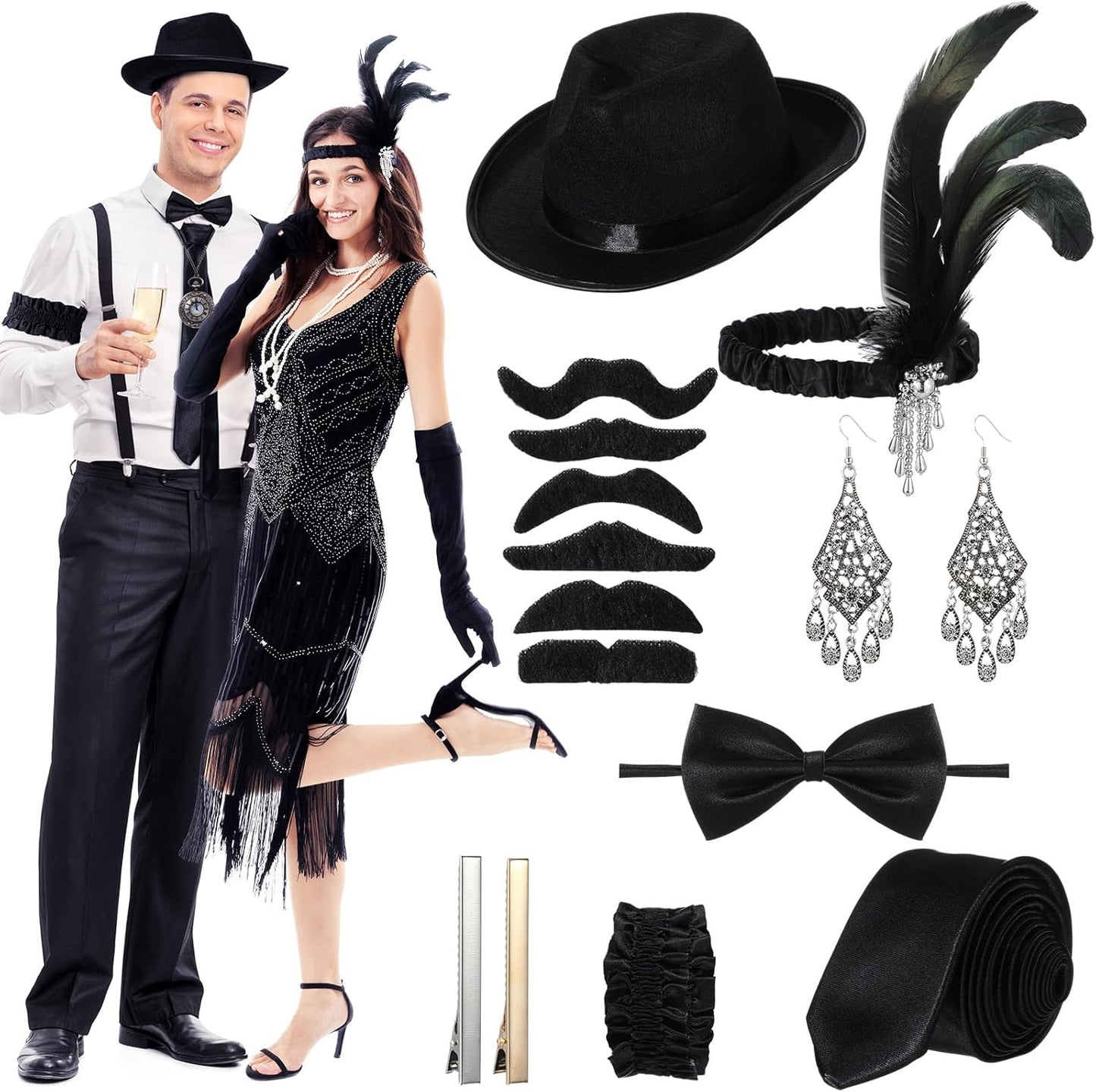 1920S Couple Cosplay Costume Roaring Retro Gangster Costume Fringed Flapper Dresses for Women 1920 Mens Outfit