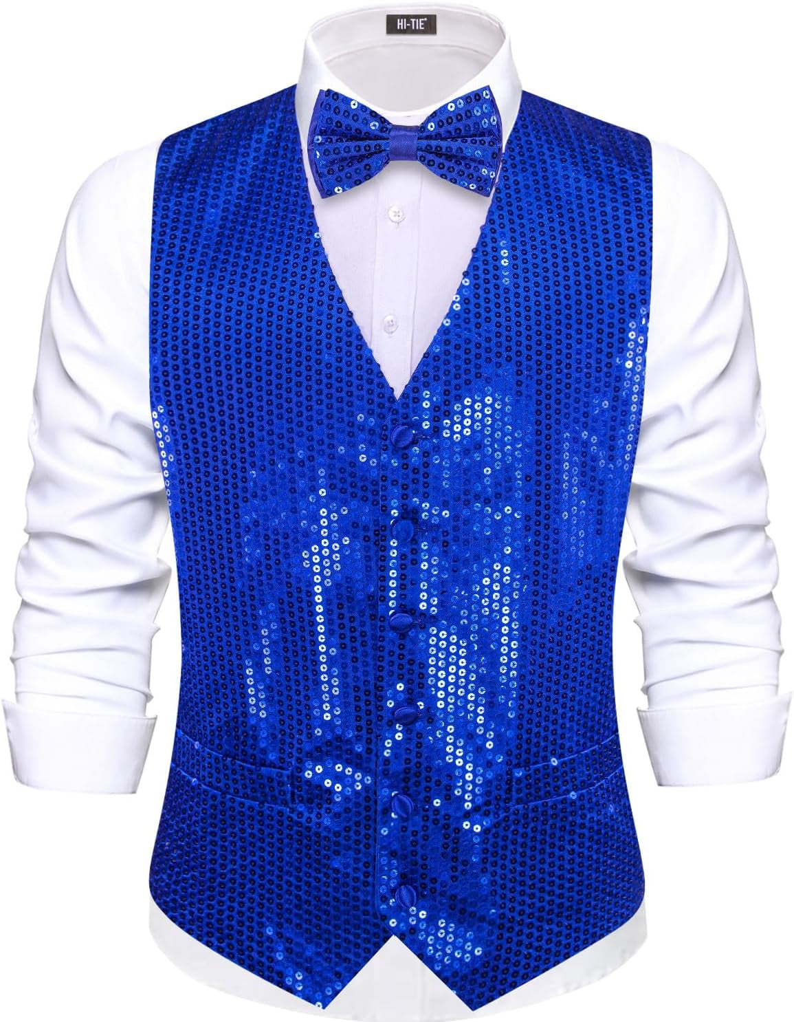 Men'S Sequin Vest Bowtie Prom Suit Vest for Men Tuxedo Dinner V Neck Slim Fit Waistcoats