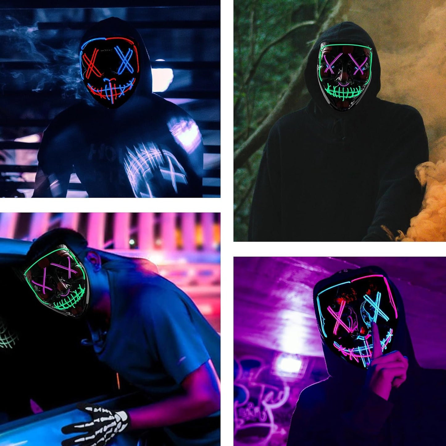 3 Packs EL Mask Led Light up Halloween Mask for Adult/Cosplay/Masquerade