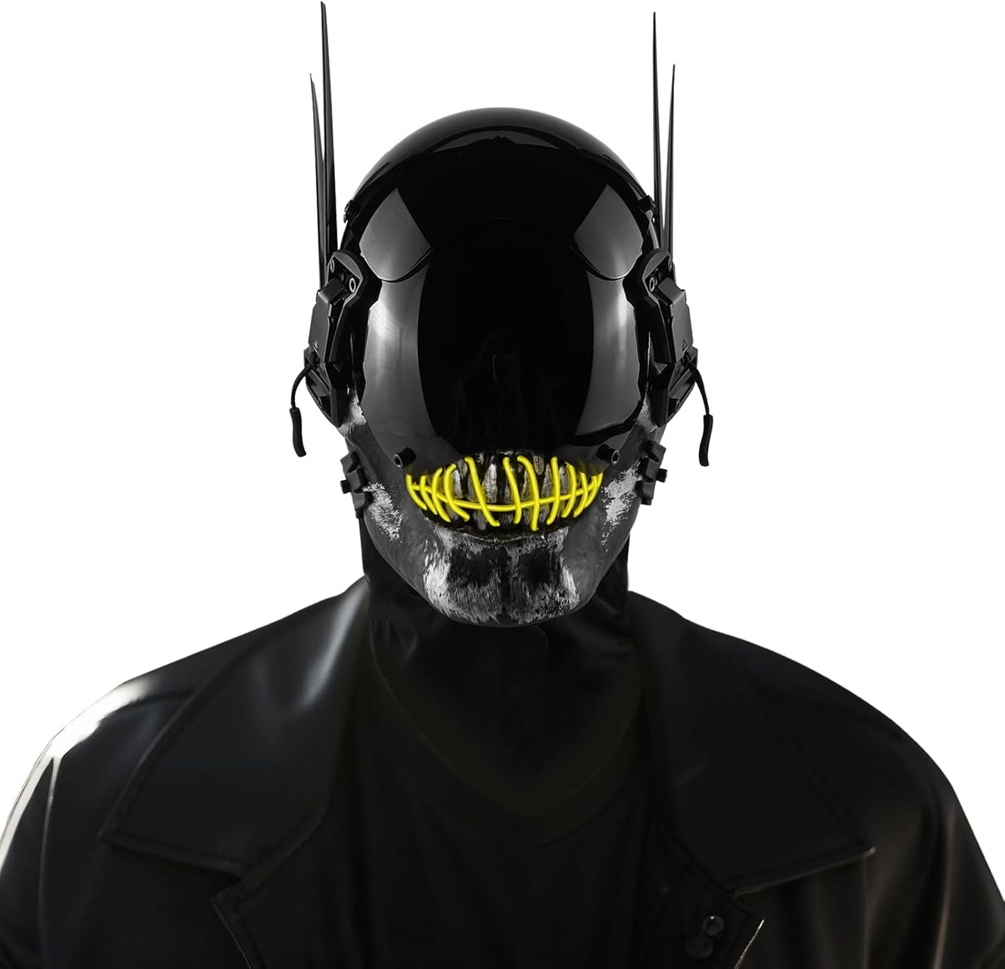 Punk Mask Cosplay for Men, Futuristic Skull Mask with LED Lights, Techwear Mask for Halloween Costume Cosplay Accessory