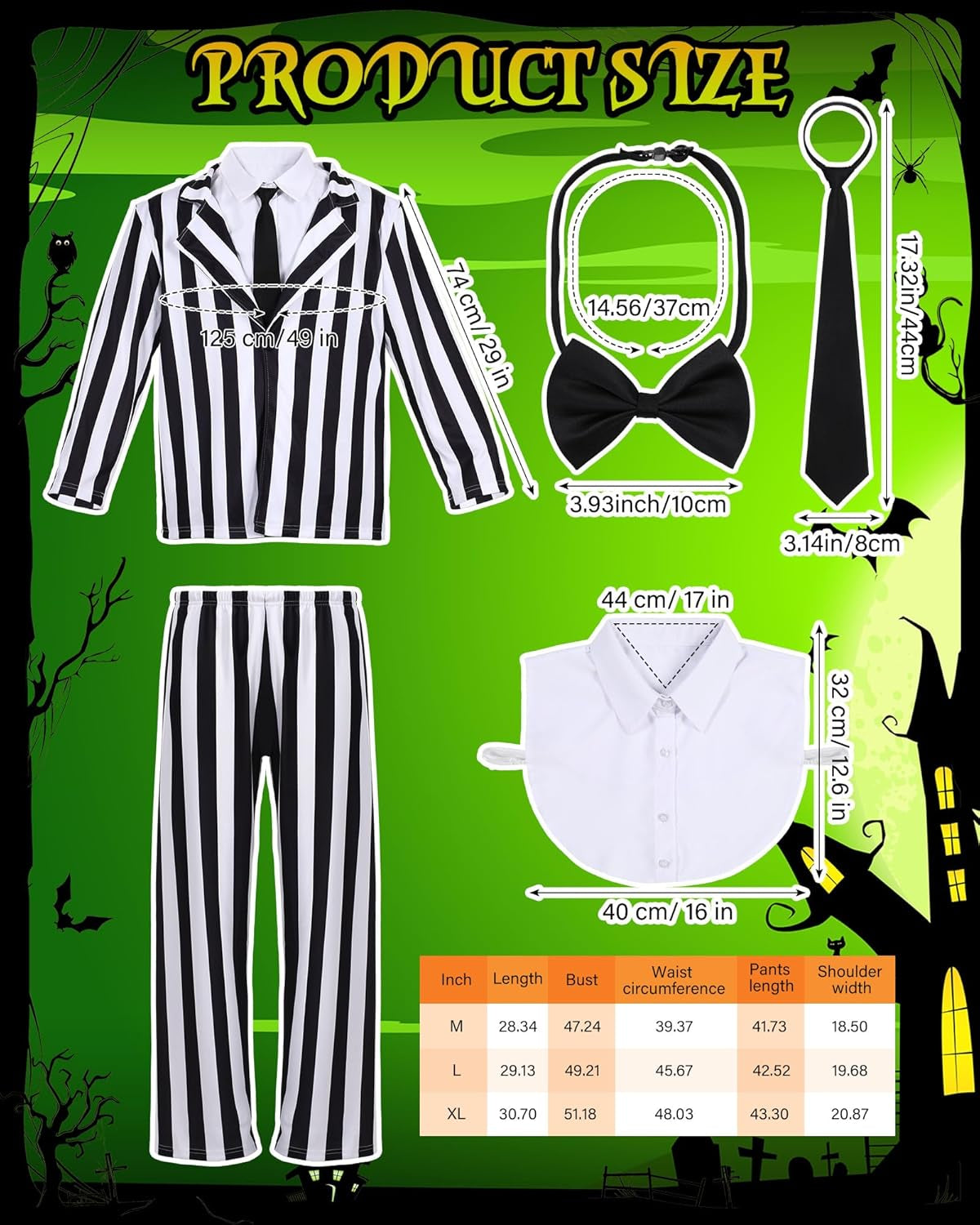 9 Pcs Halloween Adult Couple Costume Men'S Black and White Striped Suit Women'S Costume Cosplay Set Red Gothic Wedding