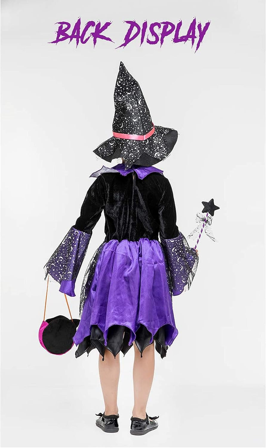 Girls Light-Up Witch Halloween Costumes Kids Fancy Dress Set