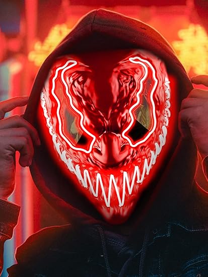 Halloween LED Light up Mask, Glowing Scary Halloween Costume Mask for Festival Cosplay Party