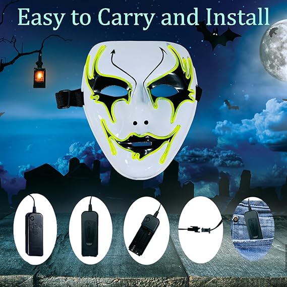 Halloween Purge Mask LED Light-Up Masks - Scary Glowing Mask for Adults, Kids, Couples - EL Wire Party Festival Gift