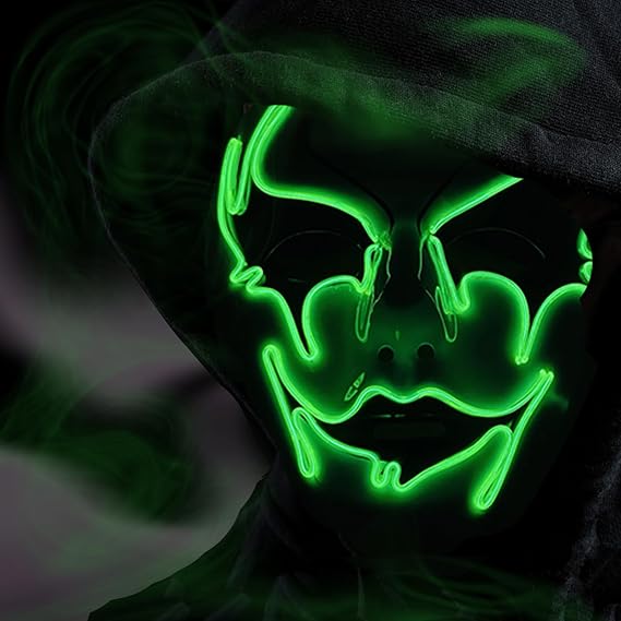 Halloween Purge Mask LED Light-Up Masks - Scary Glowing Mask for Adults, Kids, Couples - EL Wire Party Festival Gift