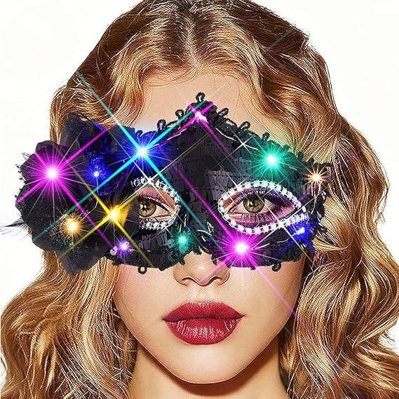 Light up Masquerade Mask Halloween Black Venetian Masks Prom Costume Eye Mask for Women