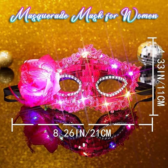 Light up Masquerade Mask Halloween Black Venetian Masks Prom Costume Eye Mask for Women
