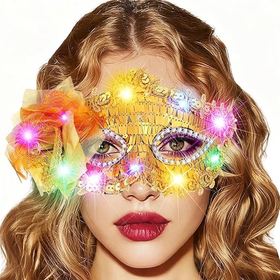 Light up Masquerade Mask Halloween Black Venetian Masks Prom Costume Eye Mask for Women