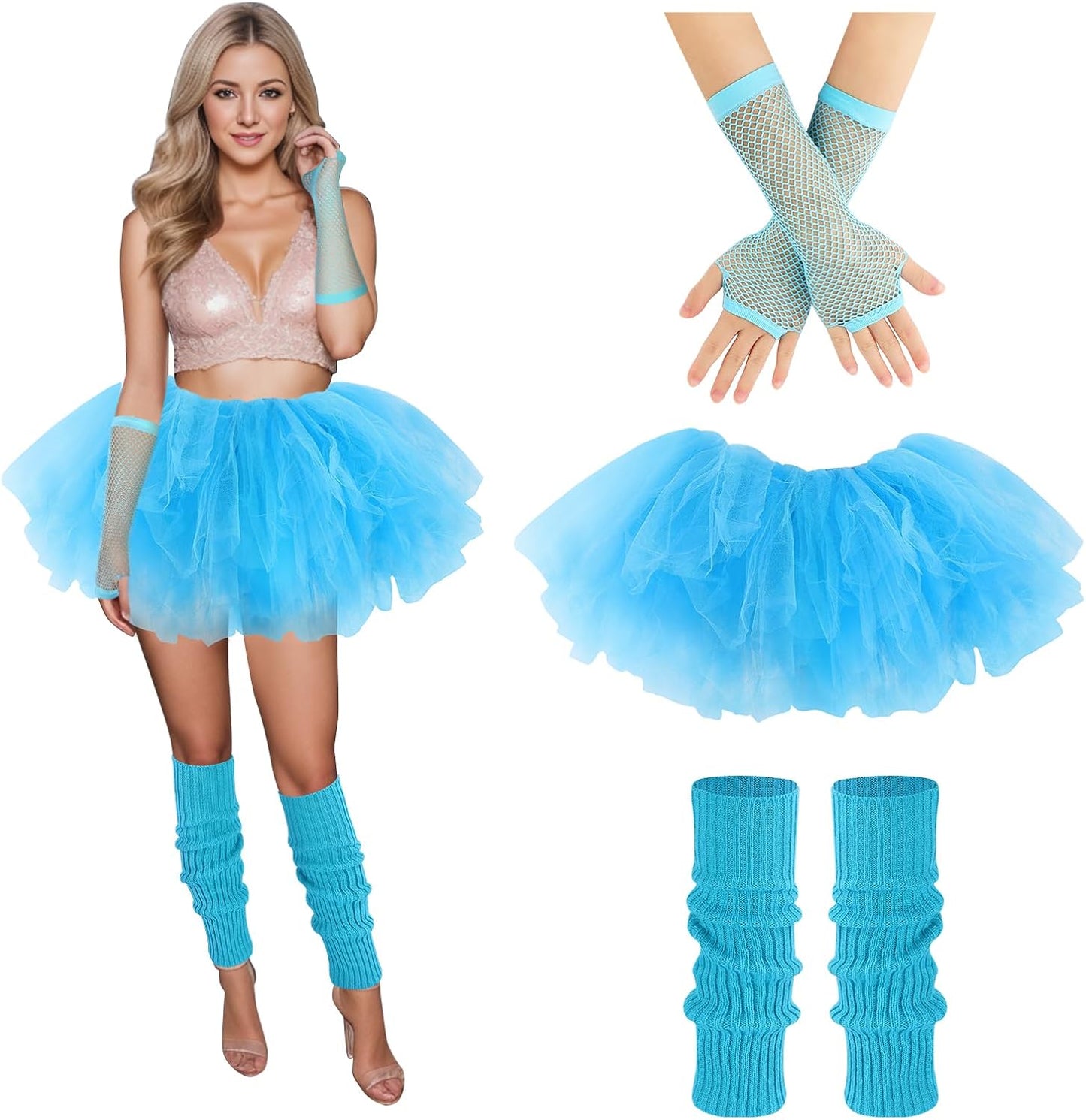 Tutu for Women Adults 6 Layered and Leg Warmers and Fingerless Gloves Festival Accessories for Ballet Dance Running