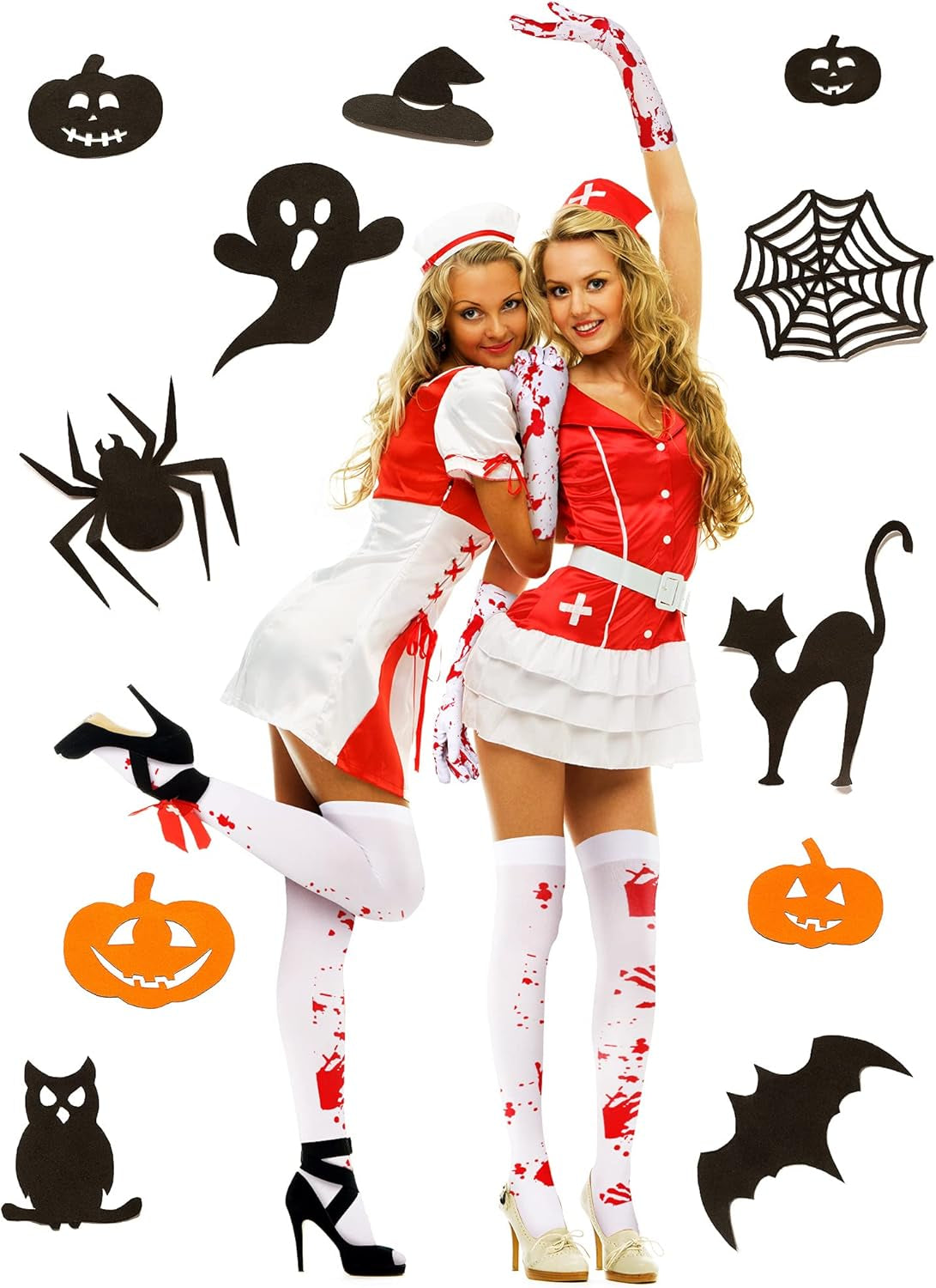 Women Stockings High Socks Gloves Set Halloween Party Cosplay Costume Blood Stained Socks Bloody Socks for Scary Zombie Party Supplies