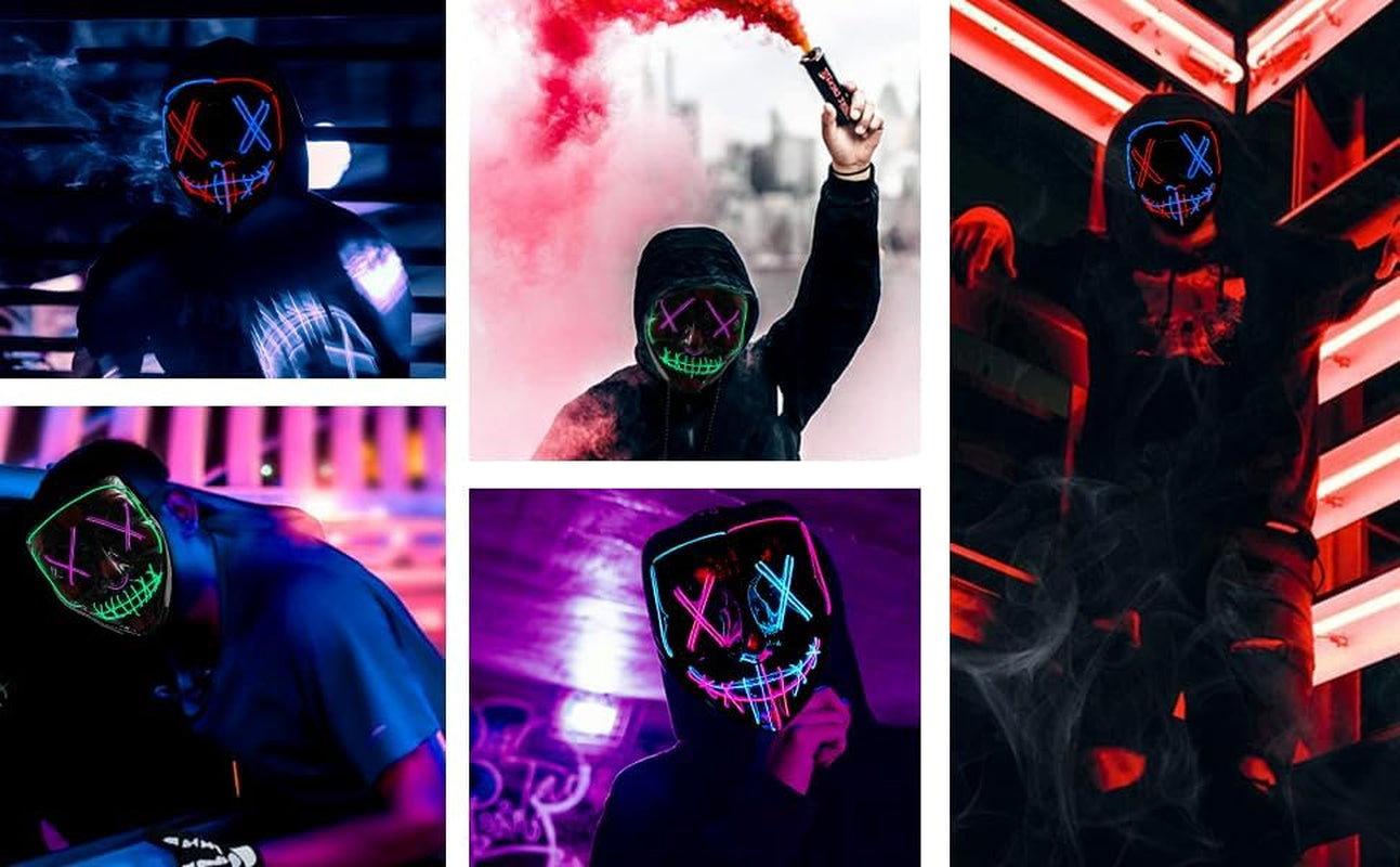 3 Packs EL Mask Led Light up Halloween Mask for Adult/Cosplay/Masquerade