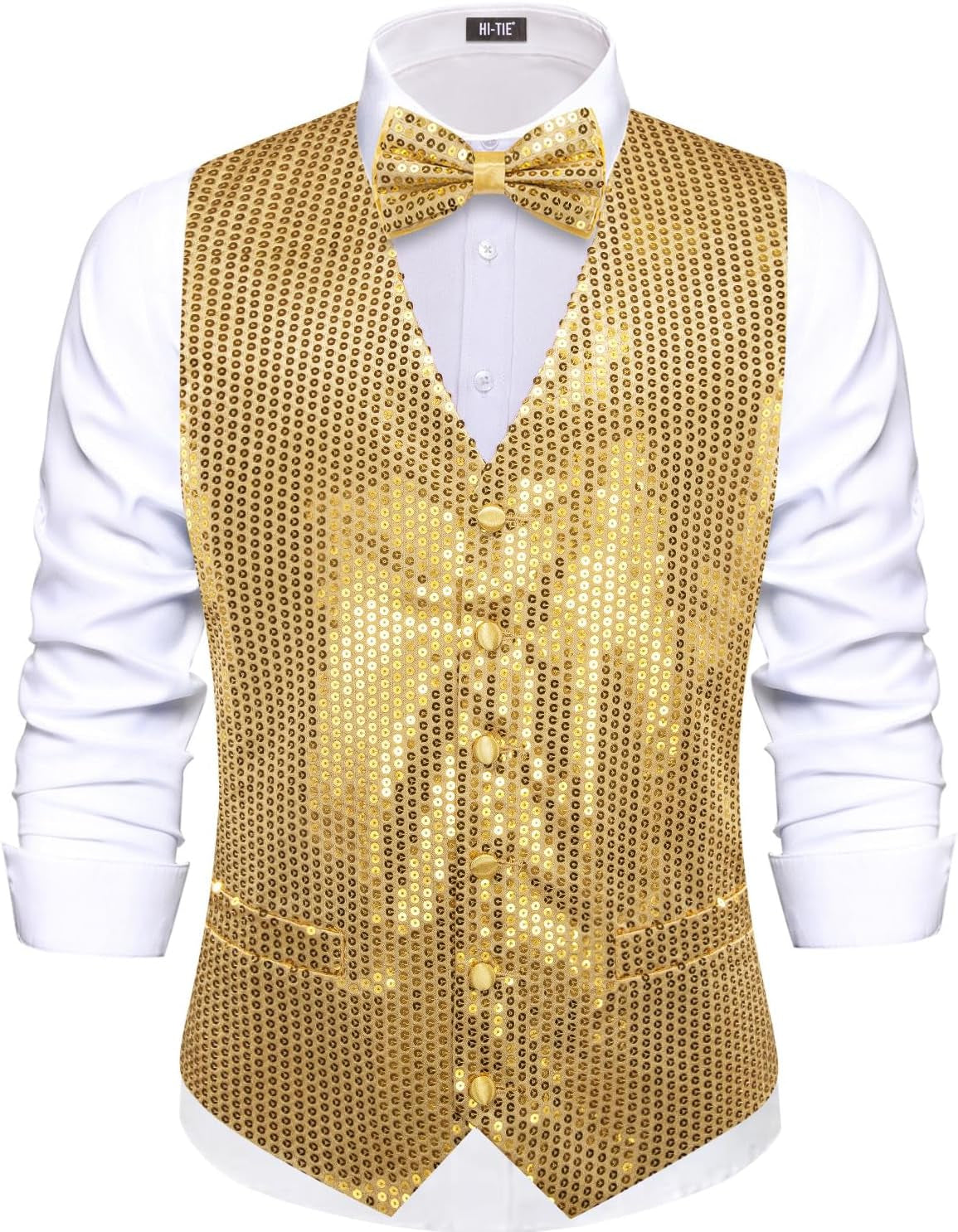 Men'S Sequin Vest Bowtie Prom Suit Vest for Men Tuxedo Dinner V Neck Slim Fit Waistcoats