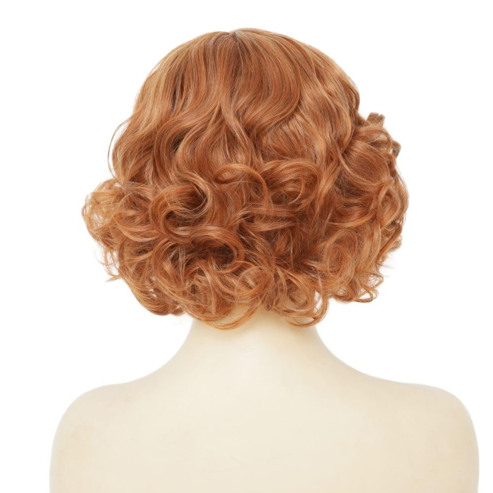Short Blonde Curly Wigs for Women Honey Blonde Side Part Synthetic Wig Cosply Daily Halloween Wigs