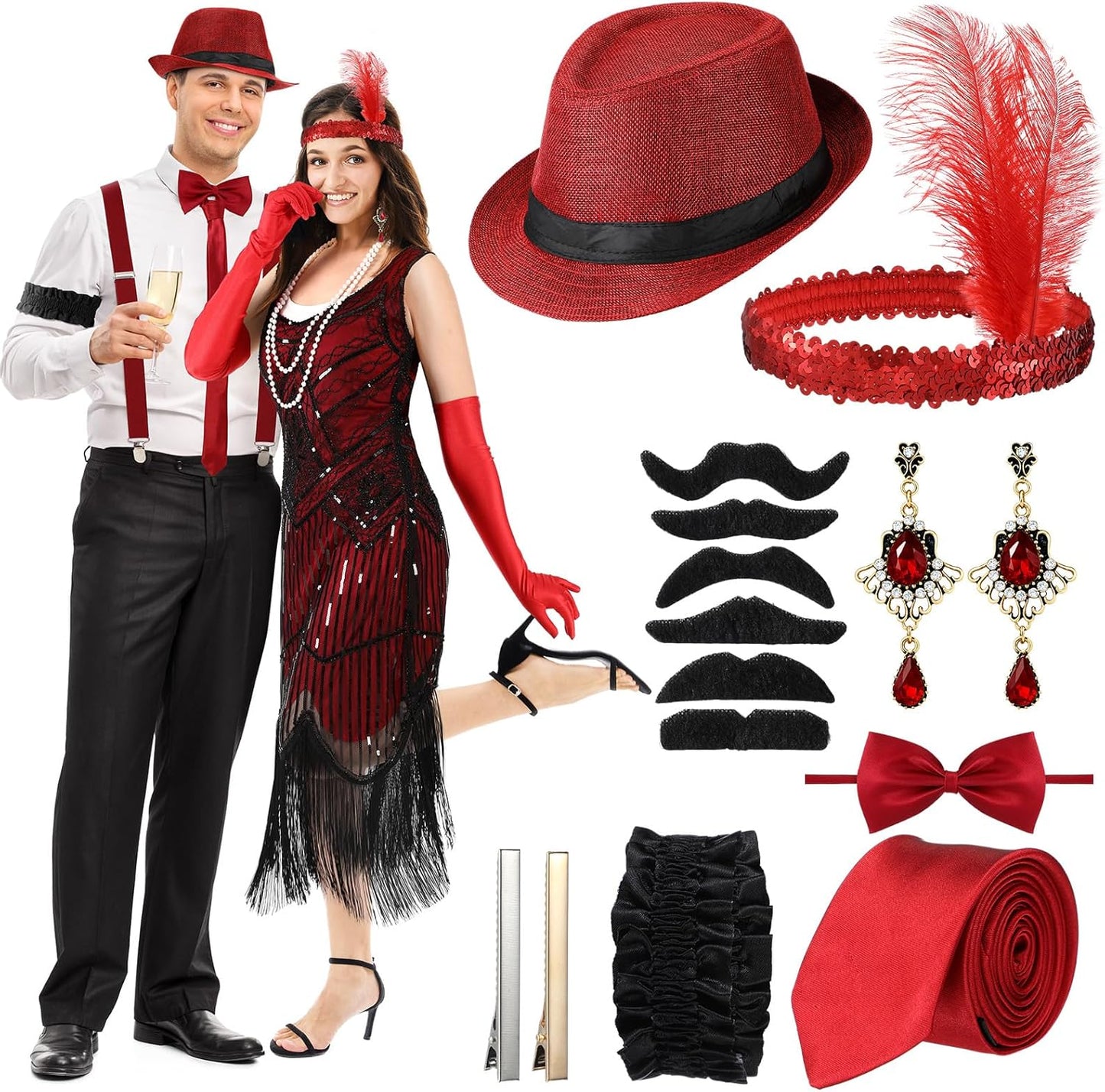 1920S Couple Cosplay Costume Roaring Retro Gangster Costume Fringed Flapper Dresses for Women 1920 Mens Outfit