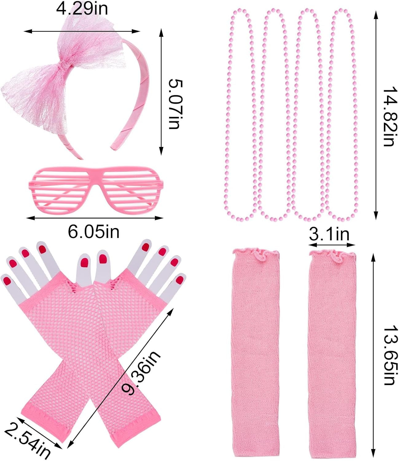 80S Costume Accessories Outfits for Girls Kids Tutu Skirt Leg Warmers Fishnet Gloves Shutter Glass Headband Necklace Pink