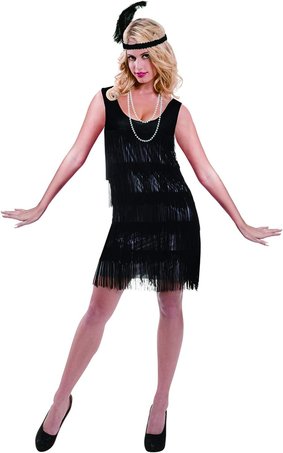 Women'S 1920S Fringed Flapper Costume with Feather Headband,Beaded Necklace