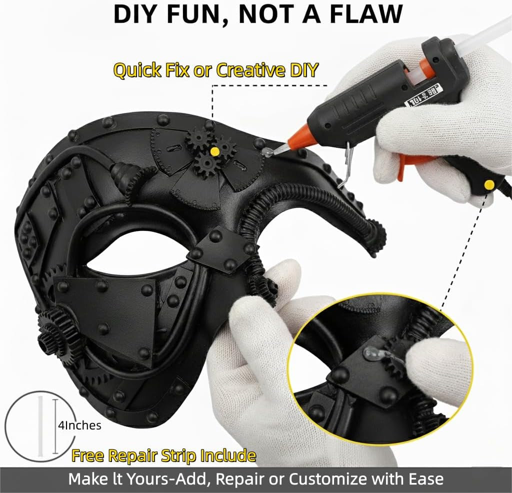 Steampunk Cyborg Mask for Halloween: Handcrafted Plastic with Metallic Finis - DIY Repair Strip & Adjustable Fit