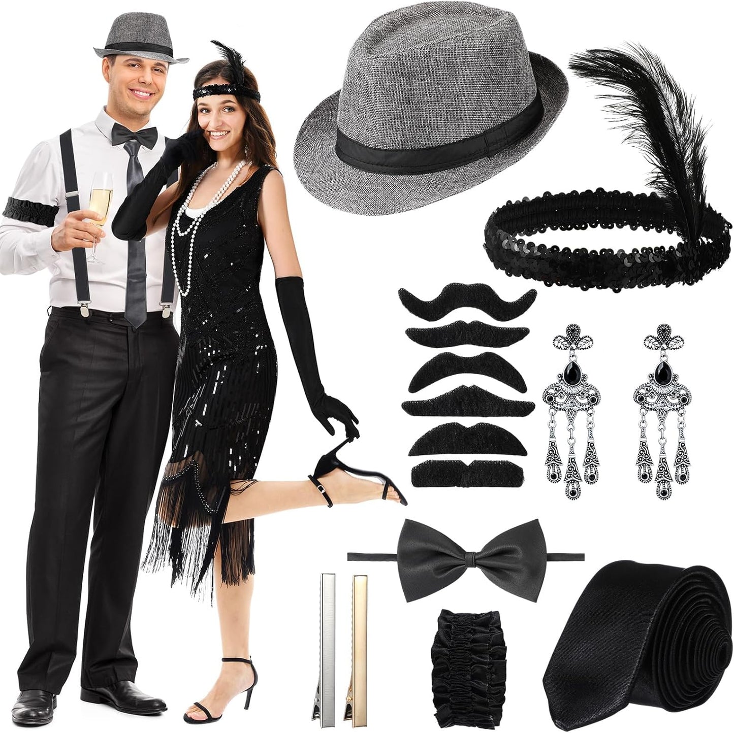 1920S Couple Cosplay Costume Roaring Retro Gangster Costume Fringed Flapper Dresses for Women 1920 Mens Outfit