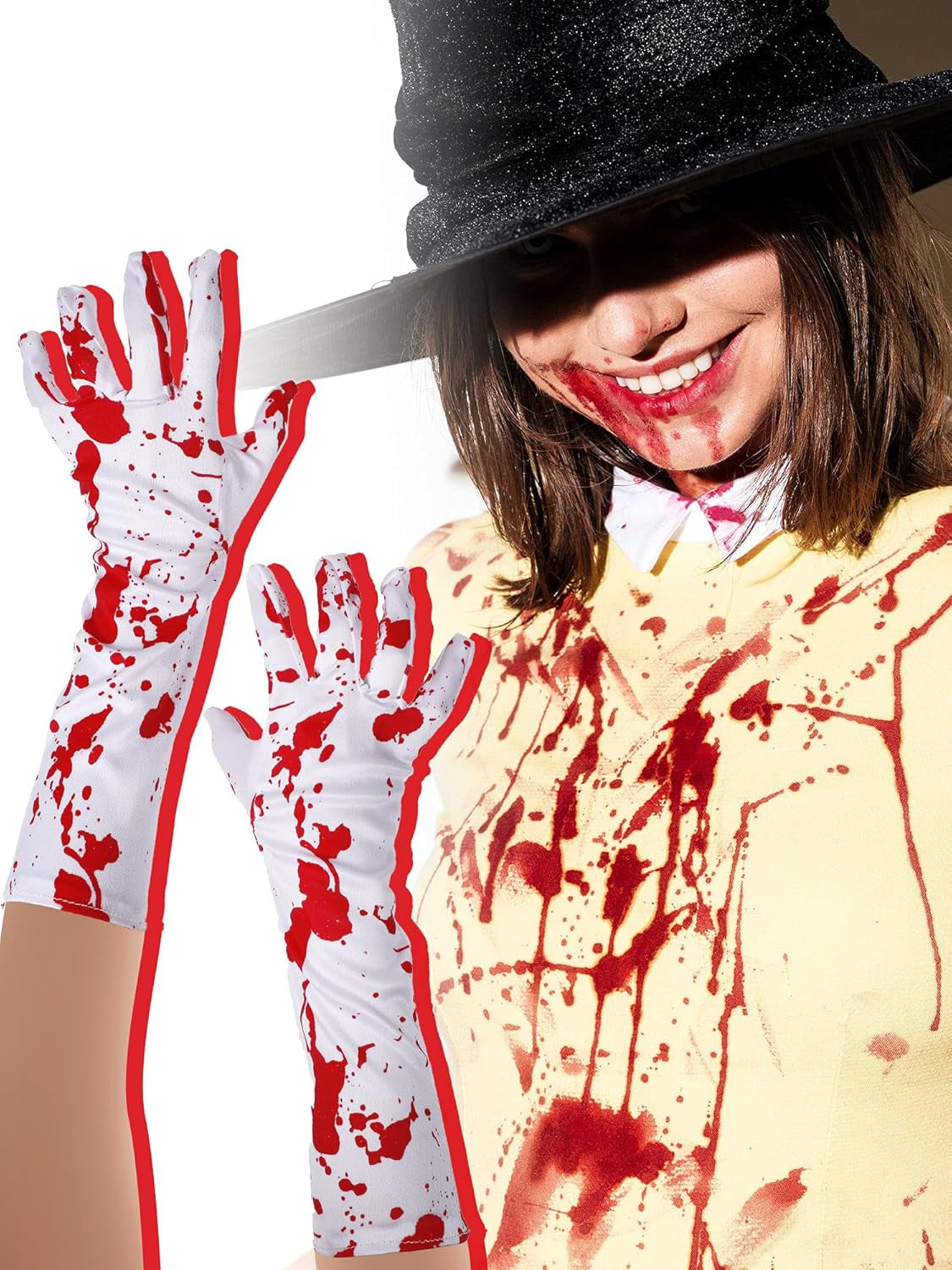 Women Stockings High Socks Gloves Set Halloween Party Cosplay Costume Blood Stained Socks Bloody Socks for Scary Zombie Party Supplies