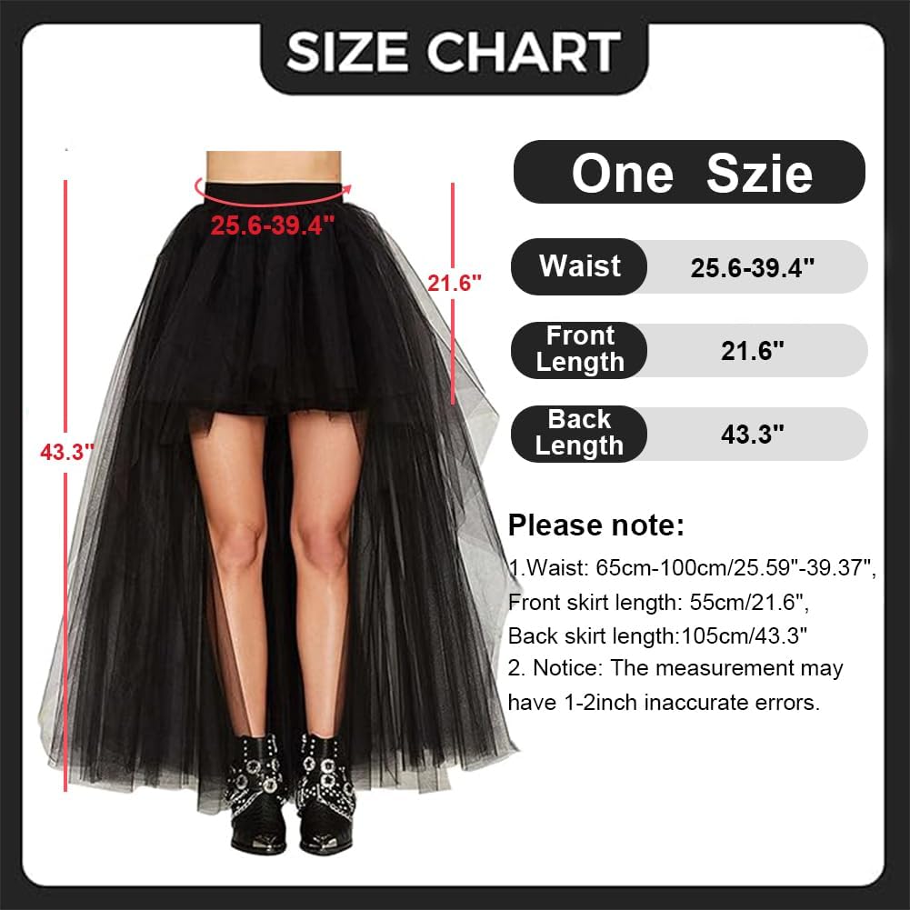 Women'S Hi-Lo Long Tutu Tulle Bustle Skirt Elastic Waist Festival Party Skirt
