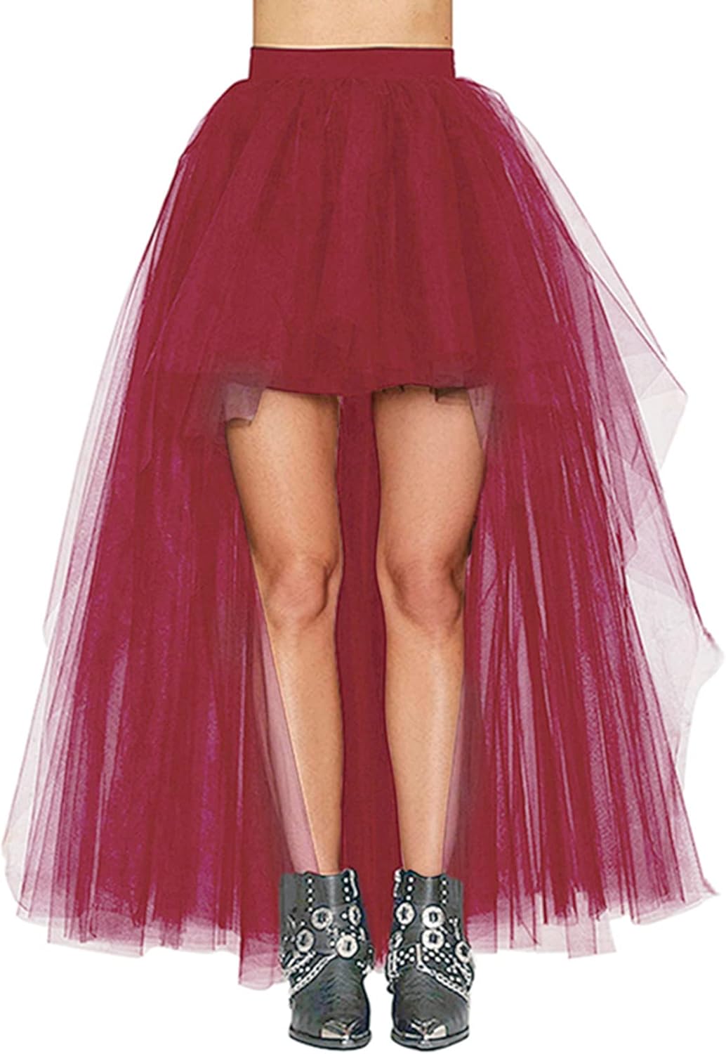 Women'S Hi-Lo Long Tutu Tulle Bustle Skirt Elastic Waist Festival Party Skirt