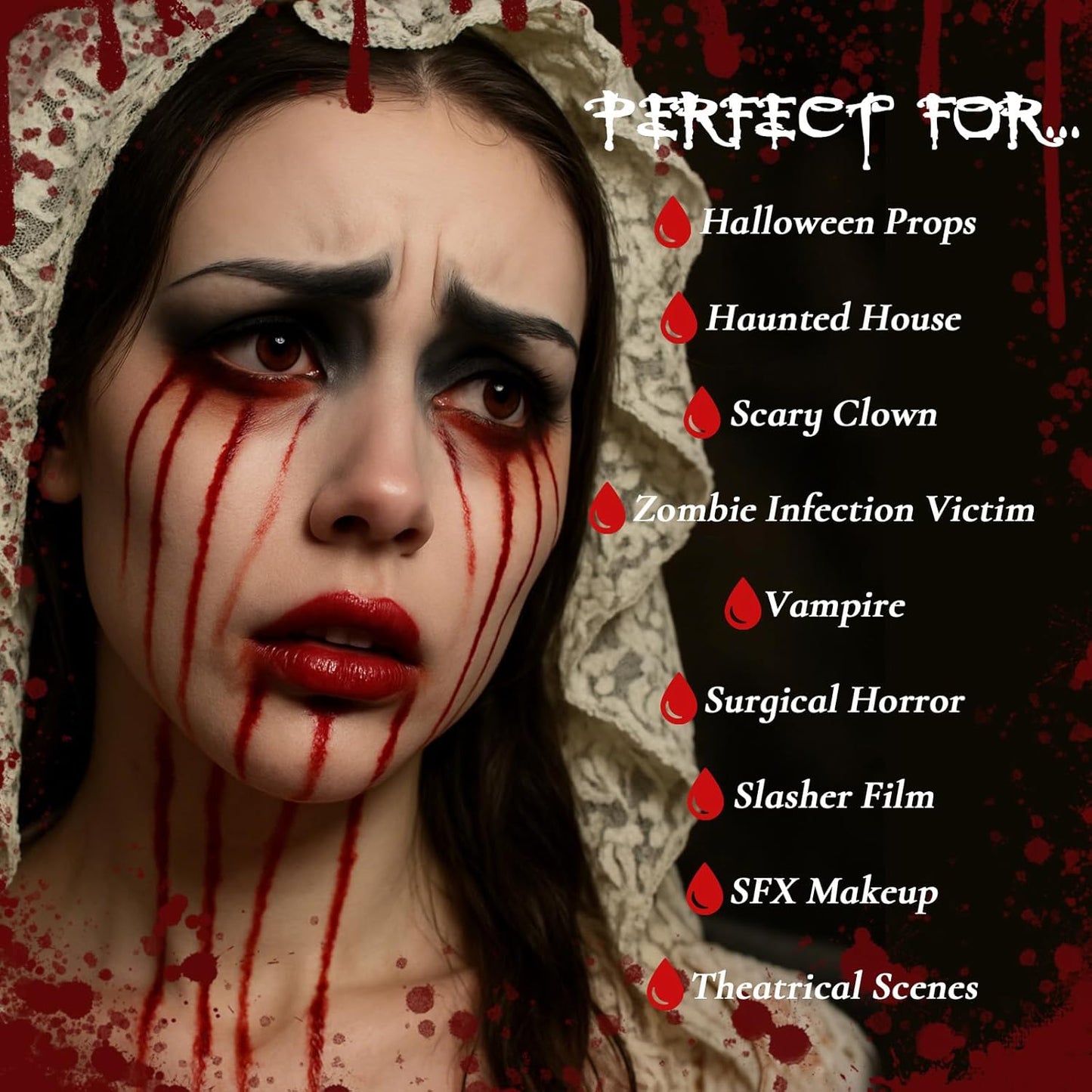 Halloween Makeup Fake Blood Kit- Washable Dark Spray + Fresh Dripping + Blood Thick Gel, Blood Capsule, Stipple Sponge & Soap, Realistic Scar Tattoo for SFX Zombie Clown Mouth Clothes