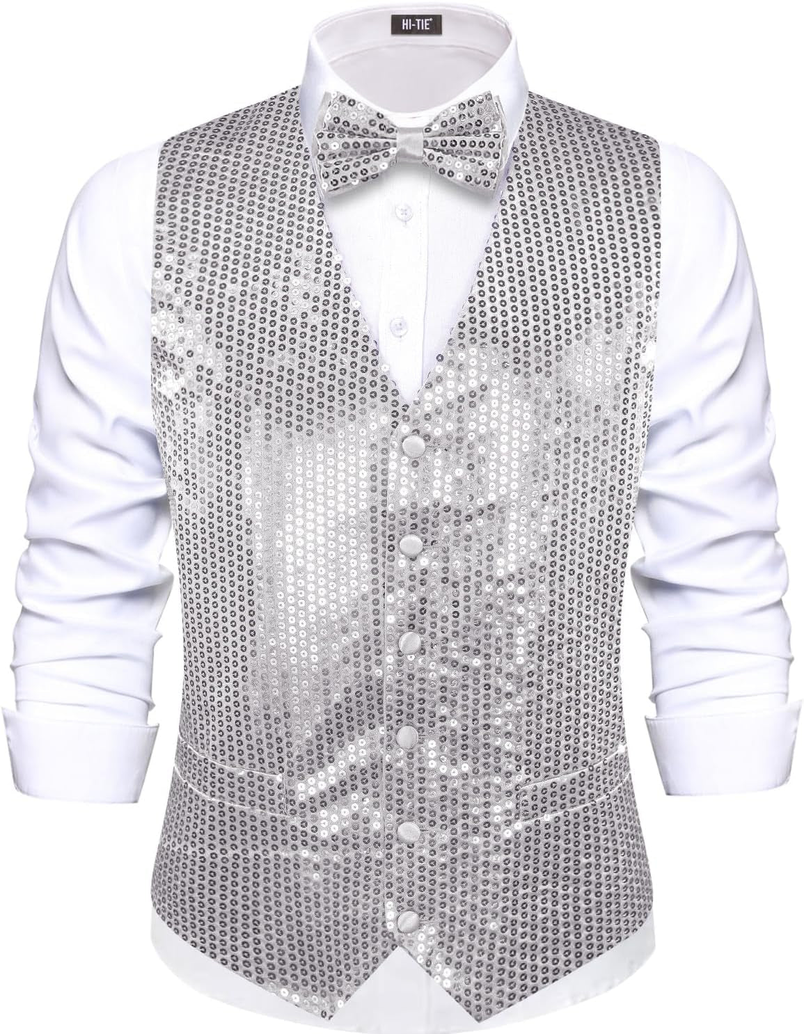 Men'S Sequin Vest Bowtie Prom Suit Vest for Men Tuxedo Dinner V Neck Slim Fit Waistcoats
