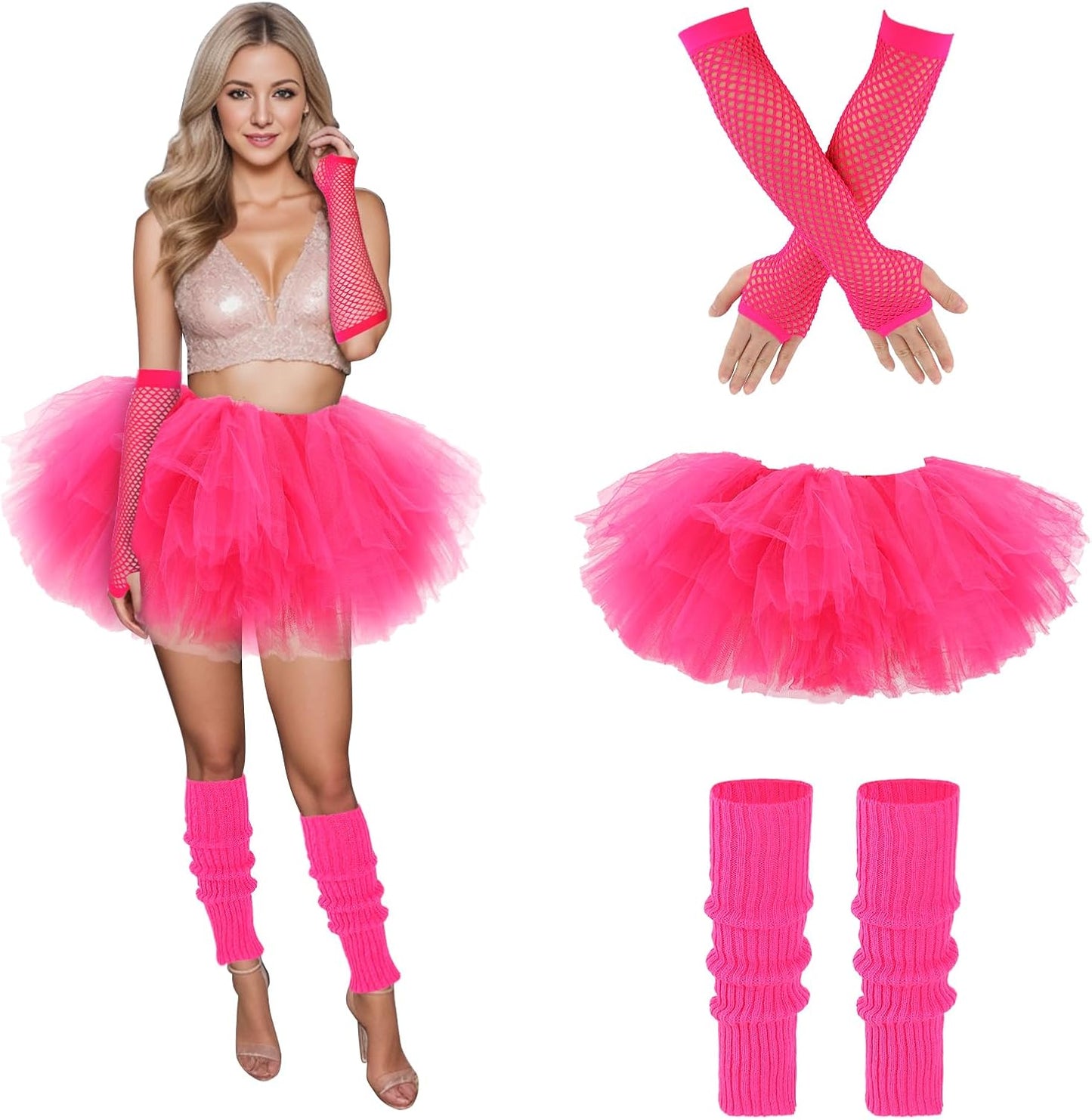 Tutu for Women Adults 6 Layered and Leg Warmers and Fingerless Gloves Festival Accessories for Ballet Dance Running