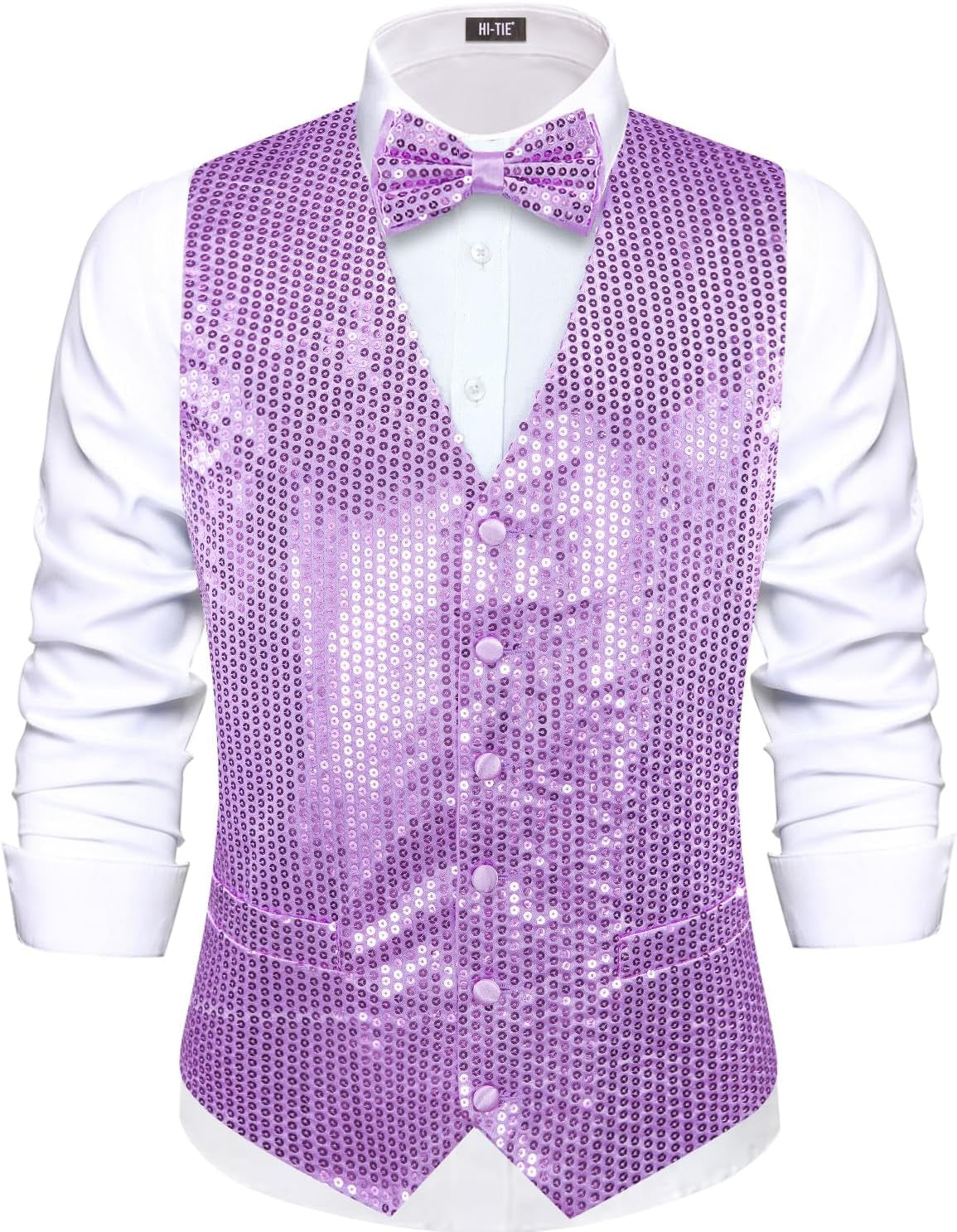 Men'S Sequin Vest Bowtie Prom Suit Vest for Men Tuxedo Dinner V Neck Slim Fit Waistcoats