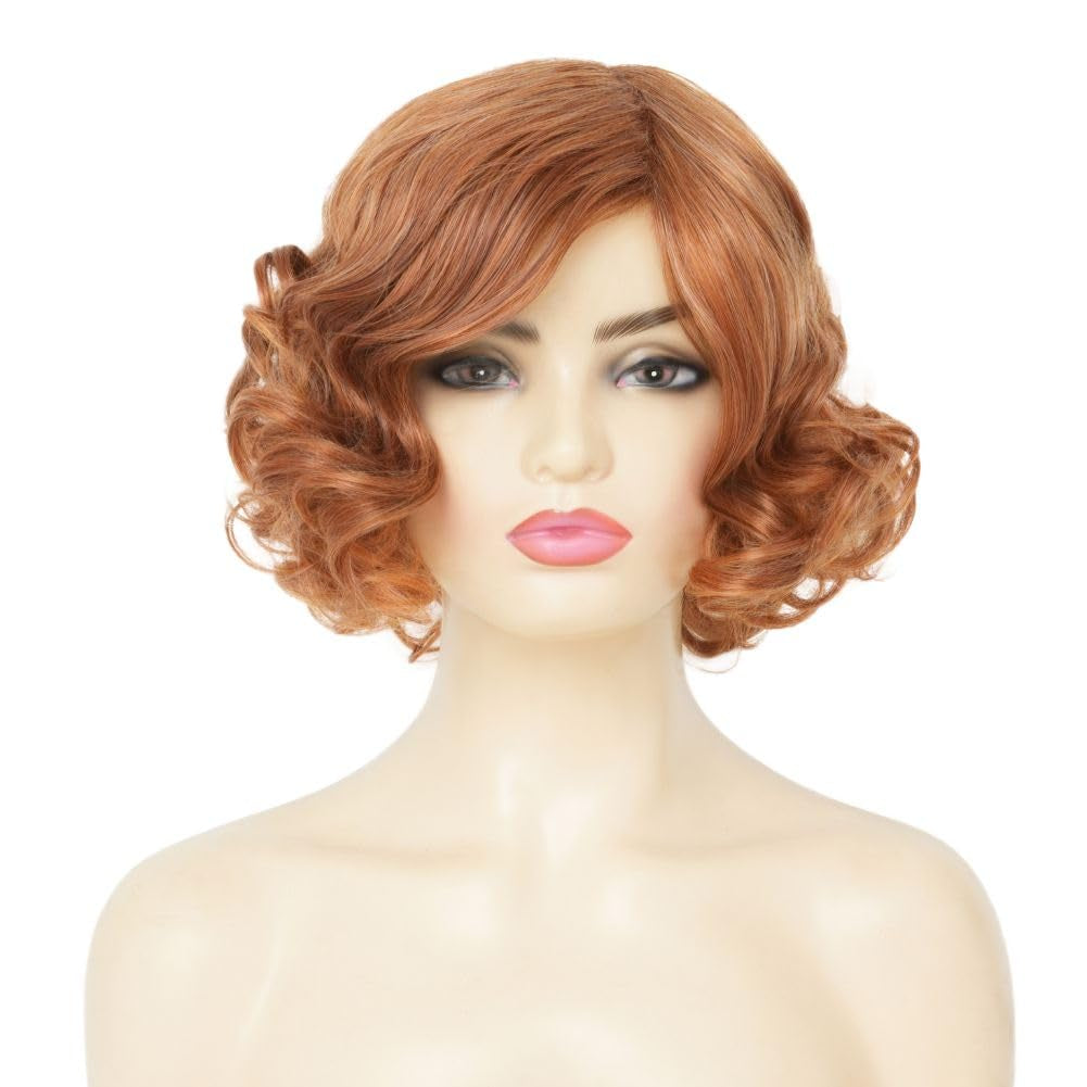 Short Blonde Curly Wigs for Women Honey Blonde Side Part Synthetic Wig Cosply Daily Halloween Wigs