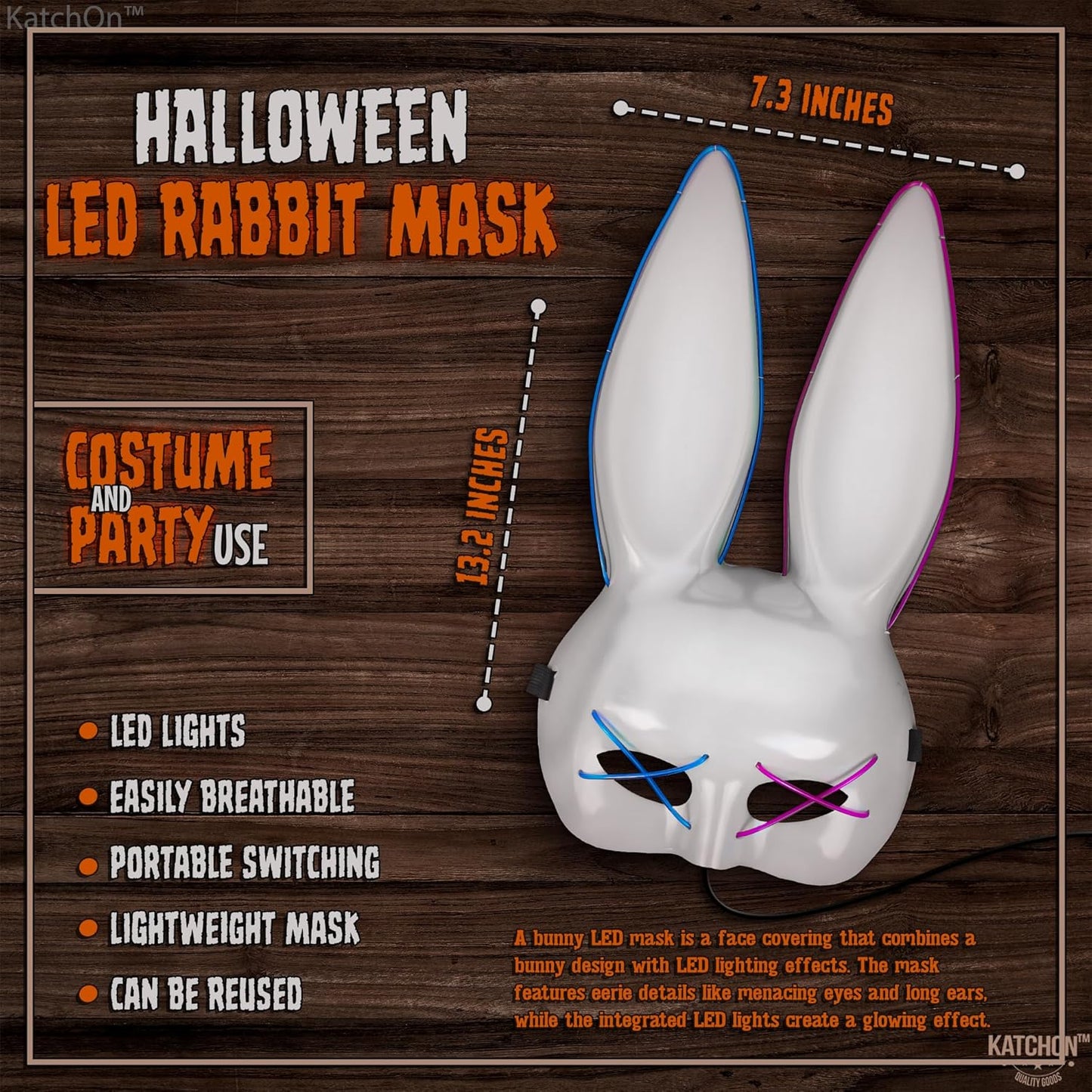 , Halloween Mask LED Light up Bunny Mask - Purge | Realistic Movie Cosplay, Halloween Cosplay Party