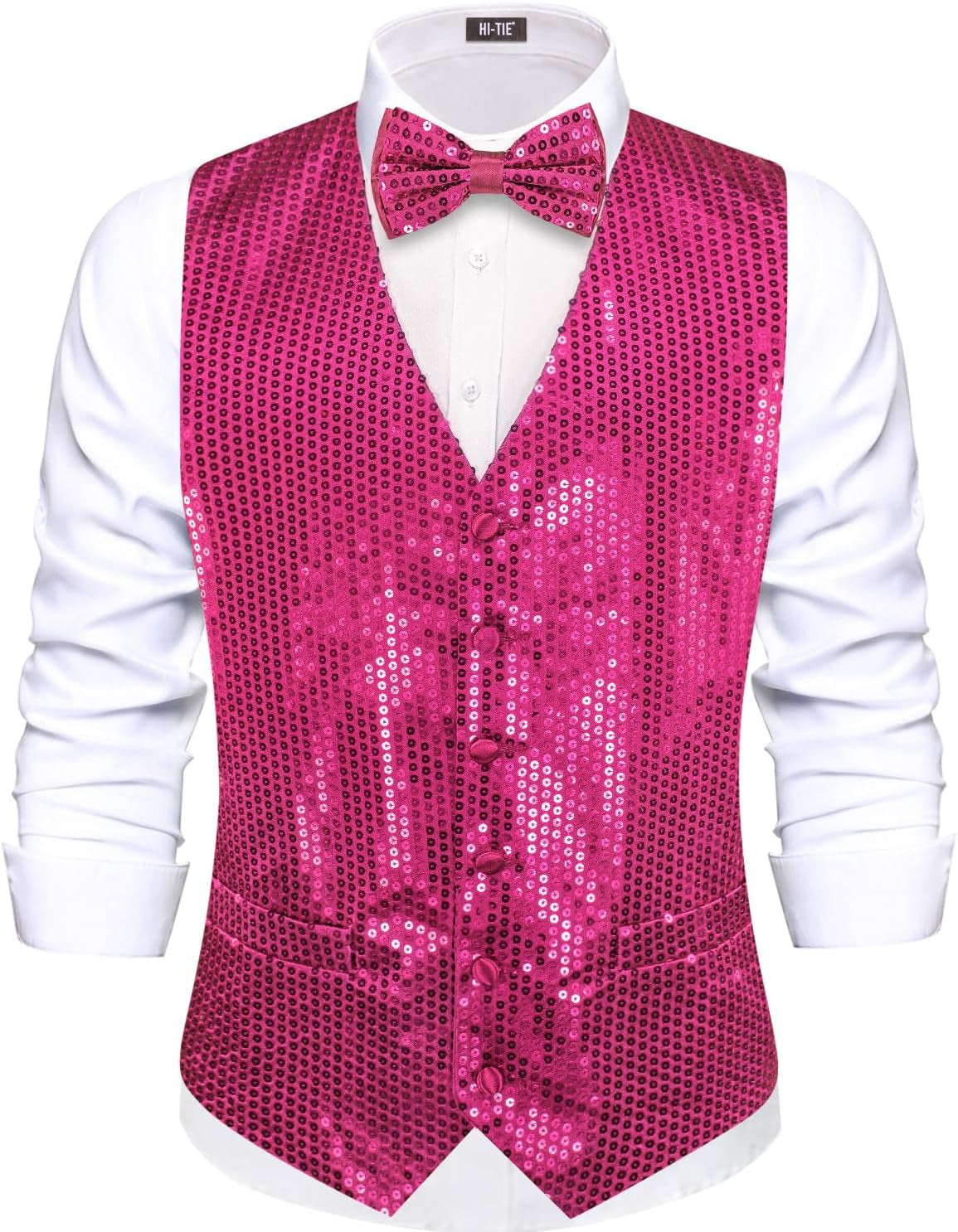 Men'S Sequin Vest Bowtie Prom Suit Vest for Men Tuxedo Dinner V Neck Slim Fit Waistcoats