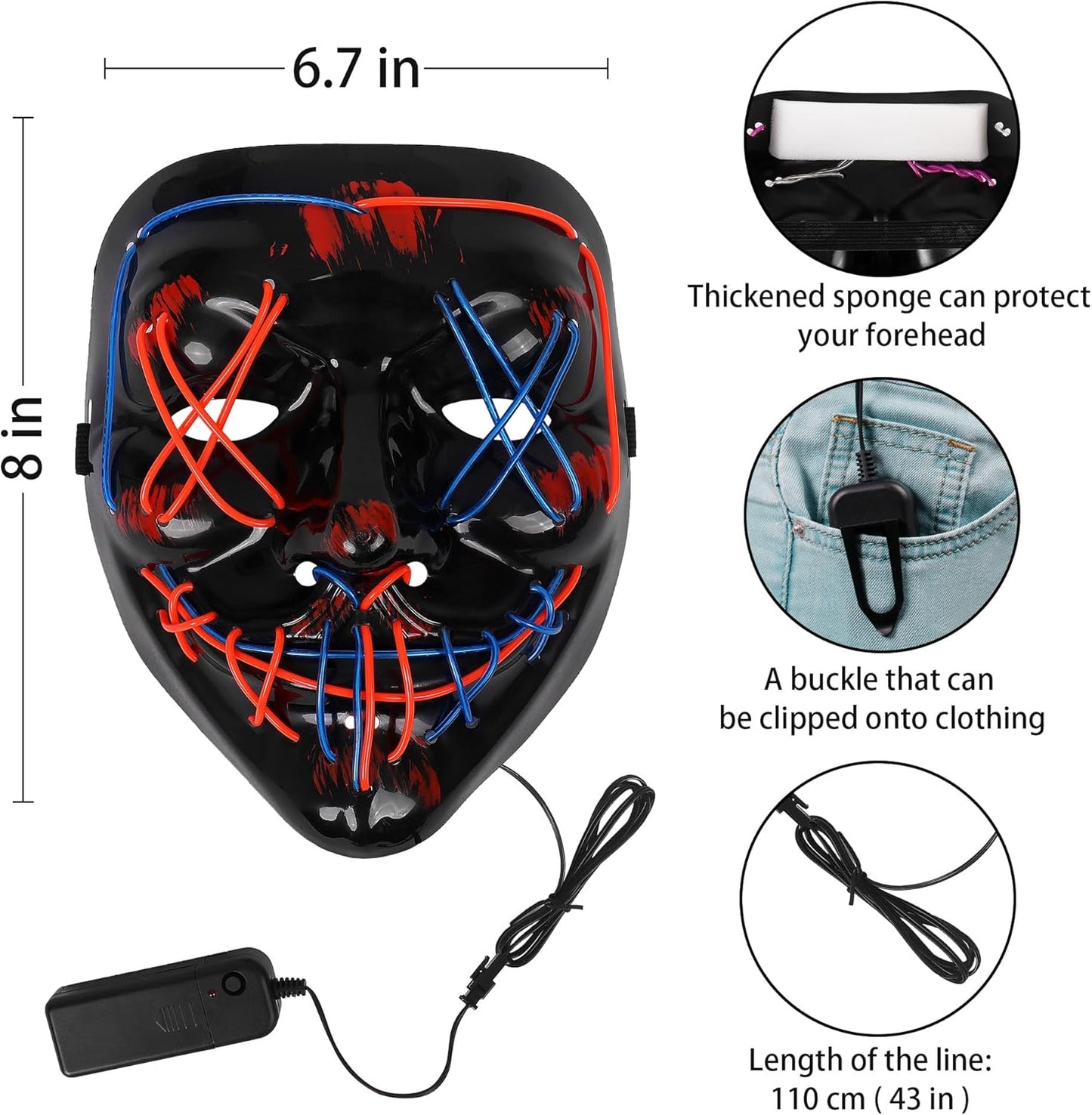 2 Pack Purge Masks Halloween Masks LED Light Up, Cosplay Costume for Men Women Scary Face Maks for Party Carnival Gift