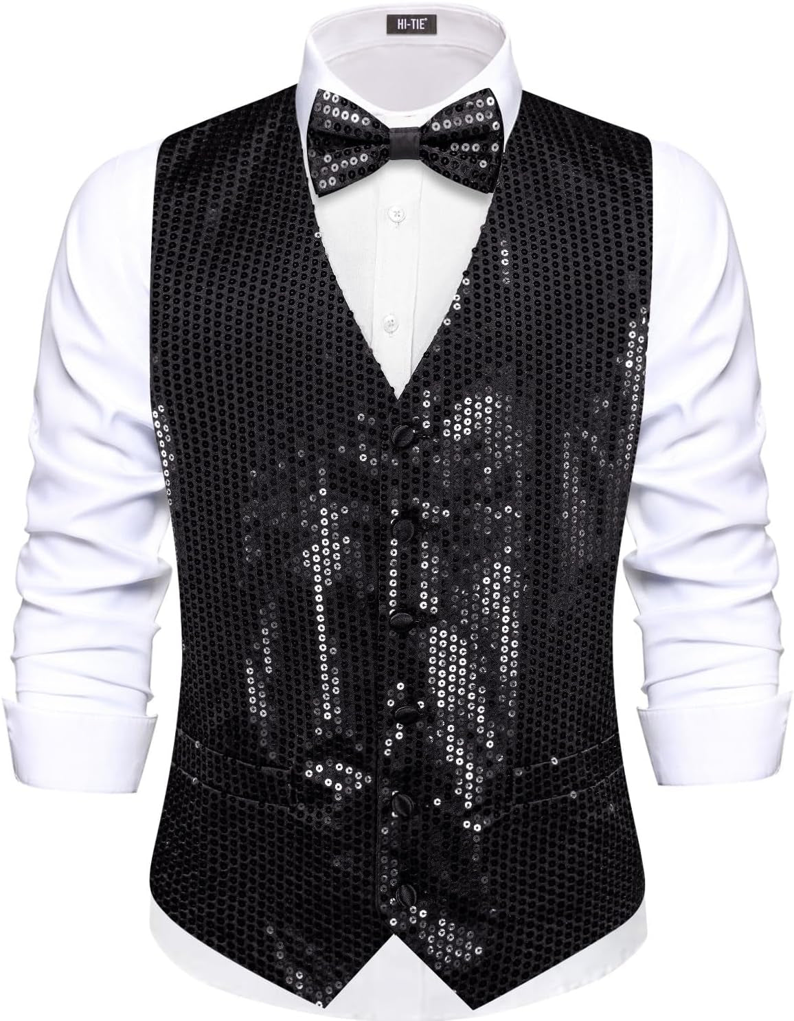 Men'S Sequin Vest Bowtie Prom Suit Vest for Men Tuxedo Dinner V Neck Slim Fit Waistcoats
