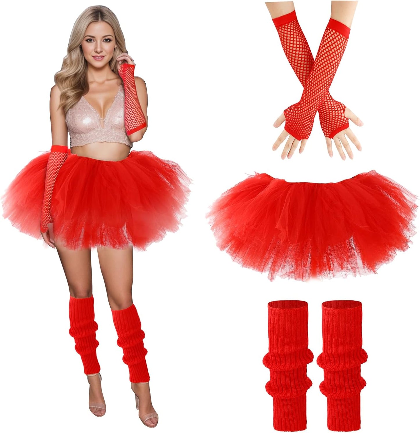 Tutu for Women Adults 6 Layered and Leg Warmers and Fingerless Gloves Festival Accessories for Ballet Dance Running