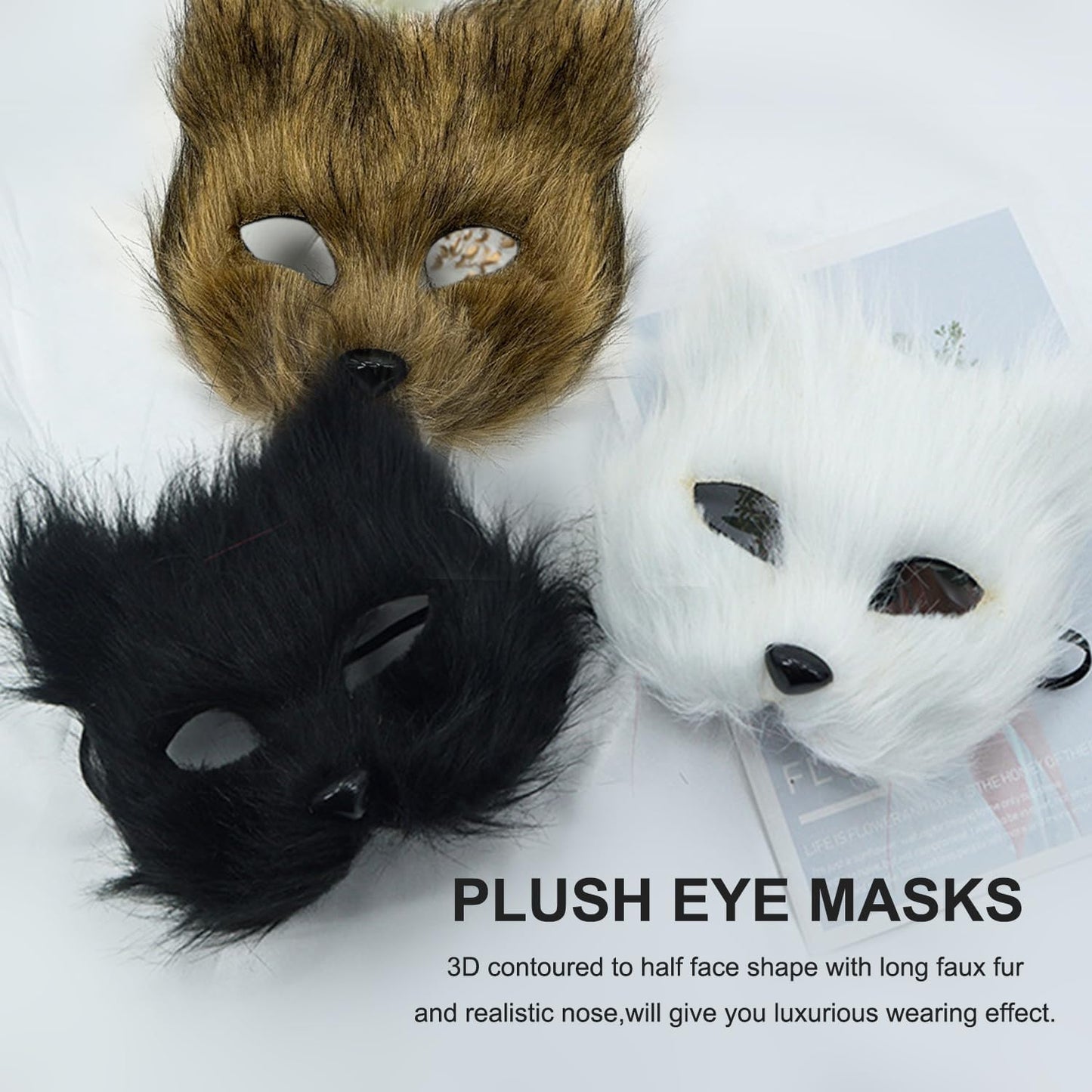 Halloween Scary Mask Masquerade Mask Faux Fur Fox Cat Bear Animal Furry Plush Mask Fluffy for Halloween Costume Party