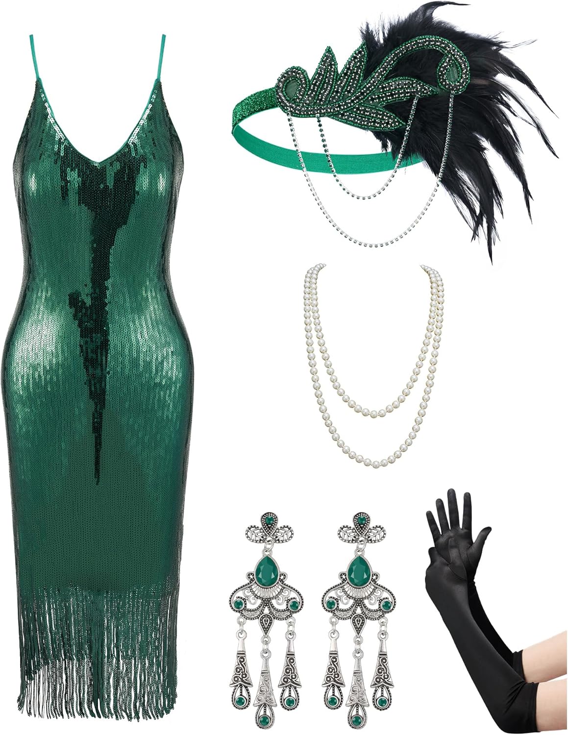 Flapper Dresses 1920S Gatsby Dresses for Women Roaring 20S Costumes Great Gatsby Outfits with 20S Accessories Set
